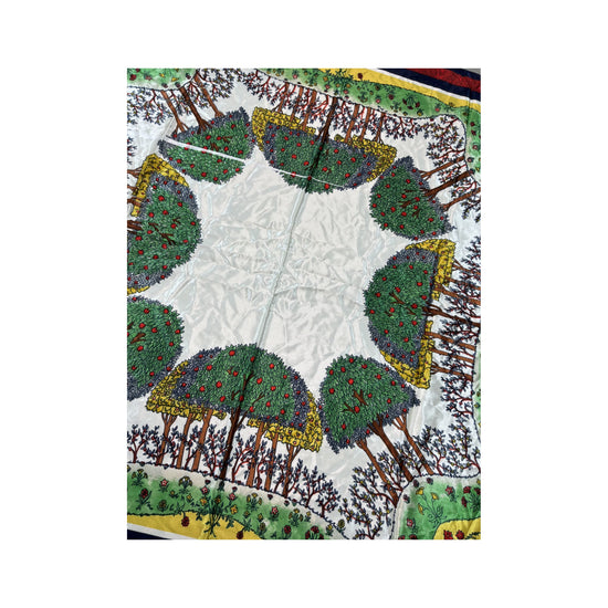 Vintage Satin Scarf Garden Print Multicolor