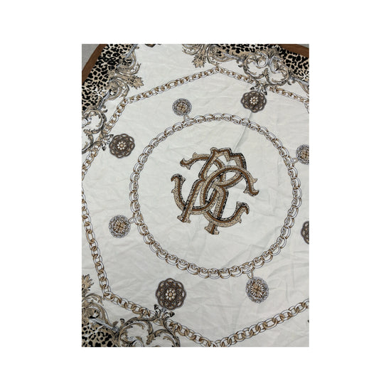 Vintage Baroque Leopard Print Monogram Scarf Beige