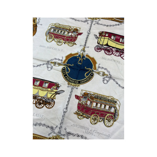 Vintage Les Premiers Omnibus Silk Scarf Blue
