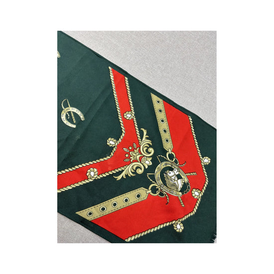 Vintage Trevira Equestrian Print Scarf Forest Green