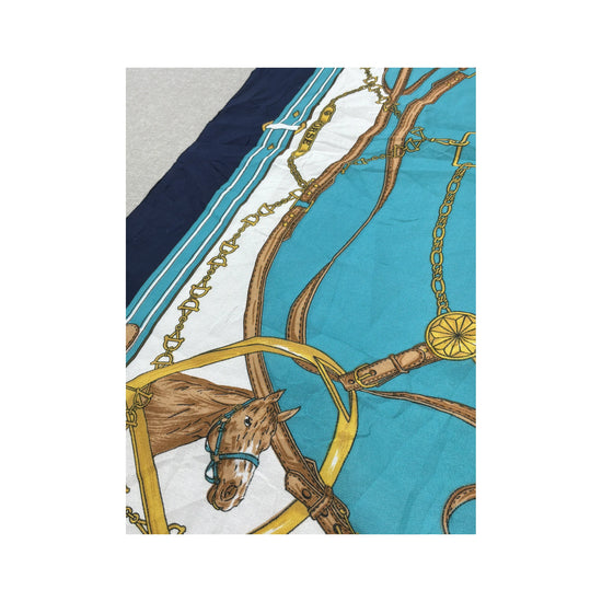 Vintage Equestrian Print Scarf Navy Blue