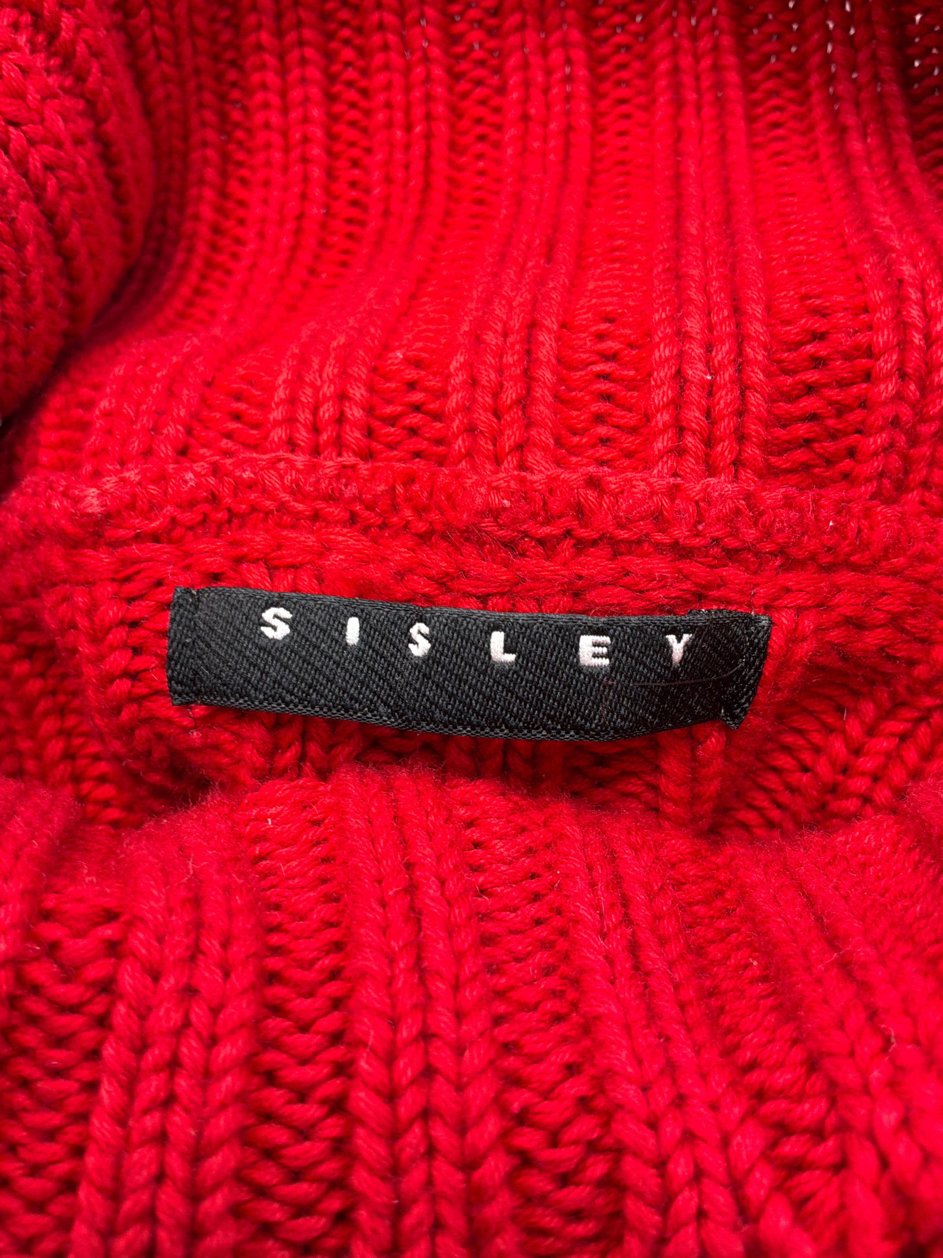Red Ribbed Turtleneck Sweater with Raglan Sleeves
