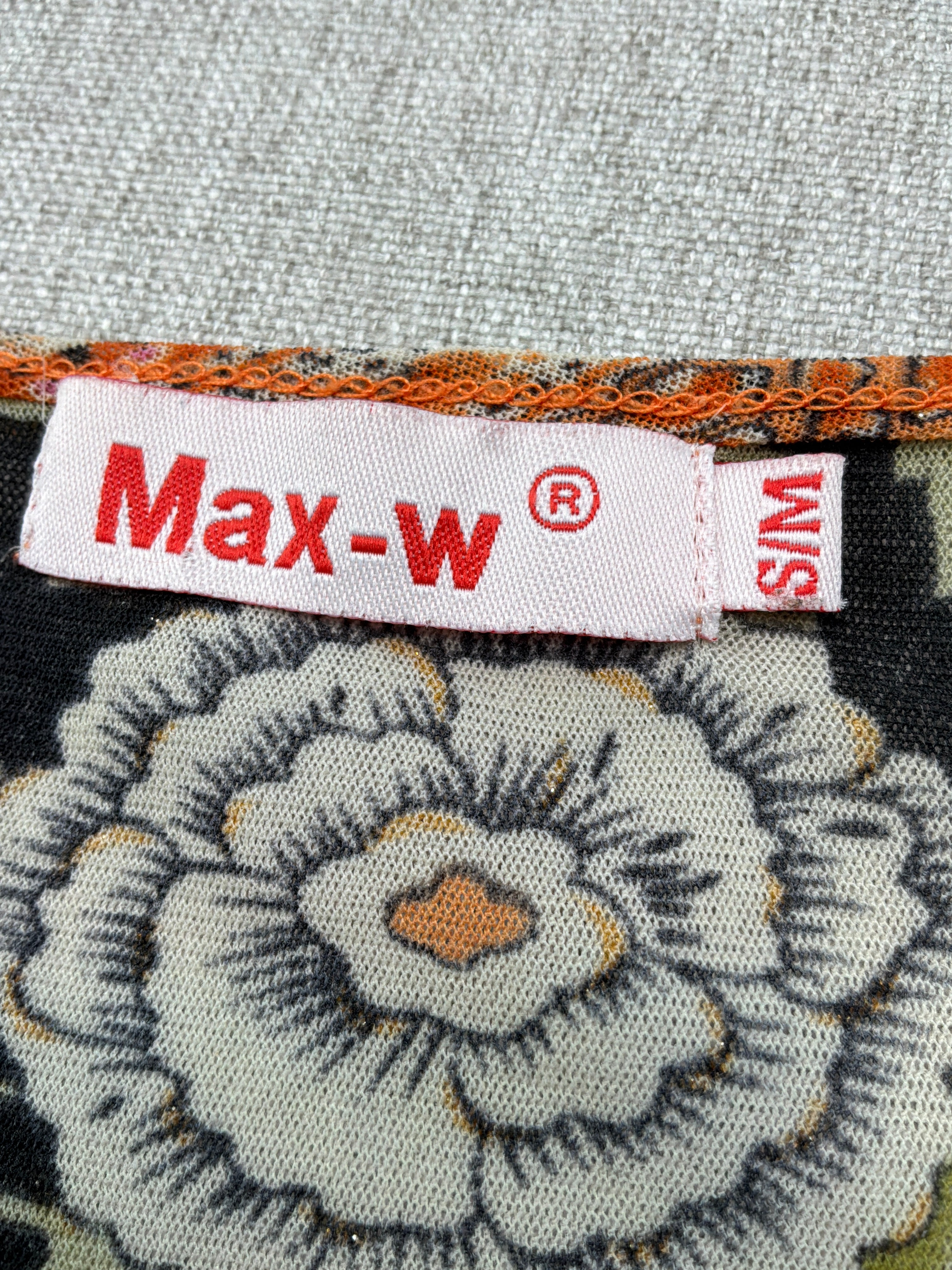 Max-w Floral Stripe Crochet Trim Bell Sleeve Blouse