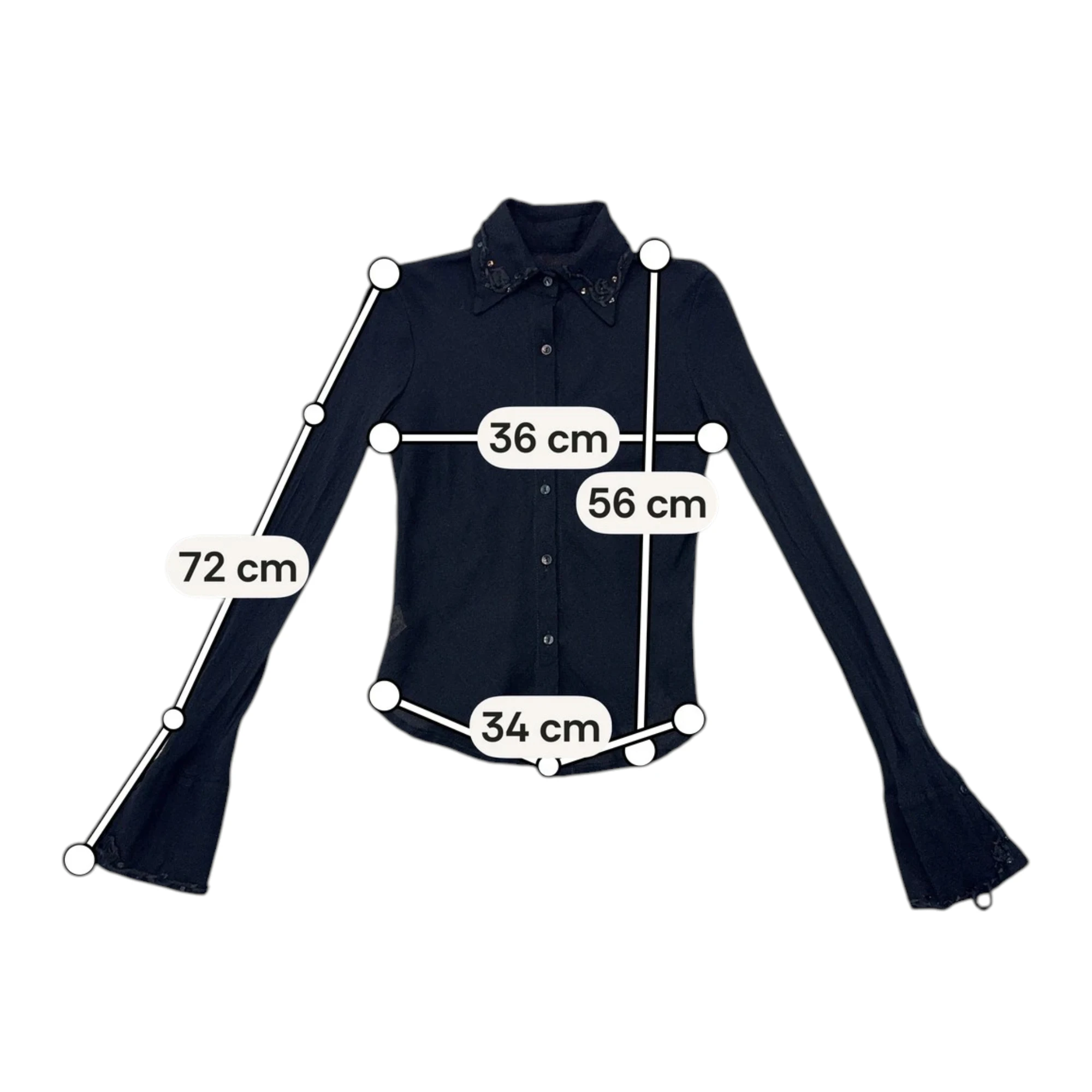 Camisa Transparente preta em Lã com Punhos com Acabamento em renda