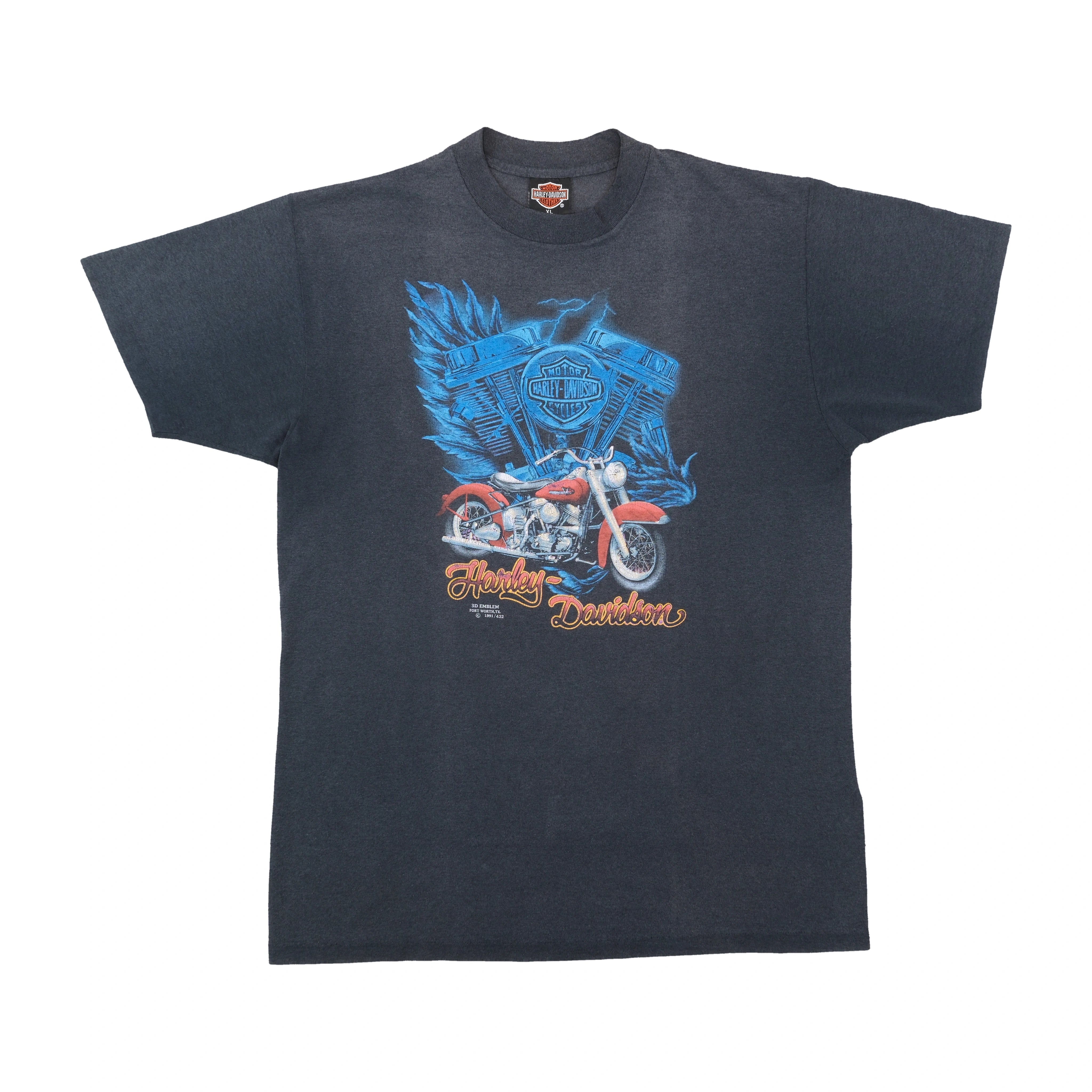 Vintage 90s Harley Davidson 3D Emblem Bar & Shield Wing Single Stitch Tee T-Shirt