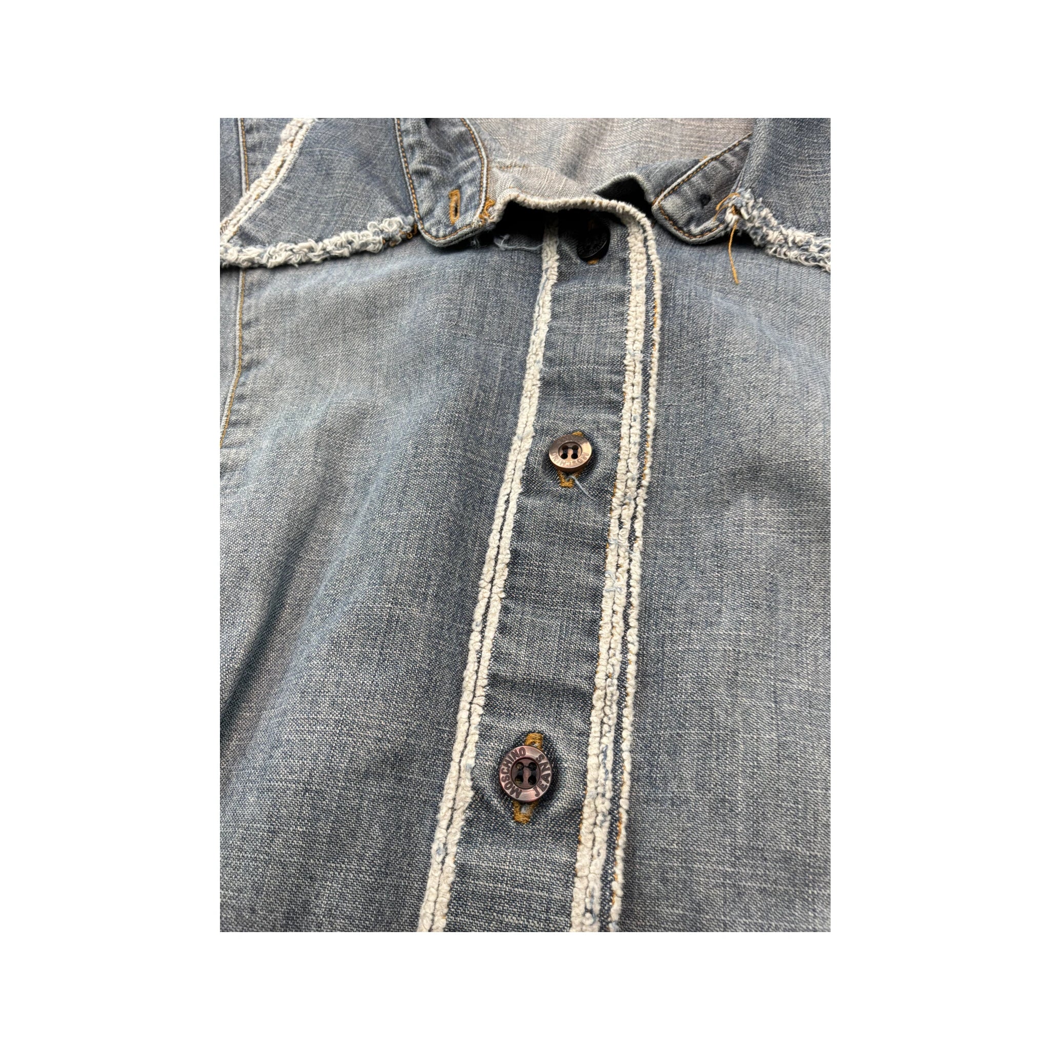 Moschino Jeans Frayed Trim Denim Button Up Shirt