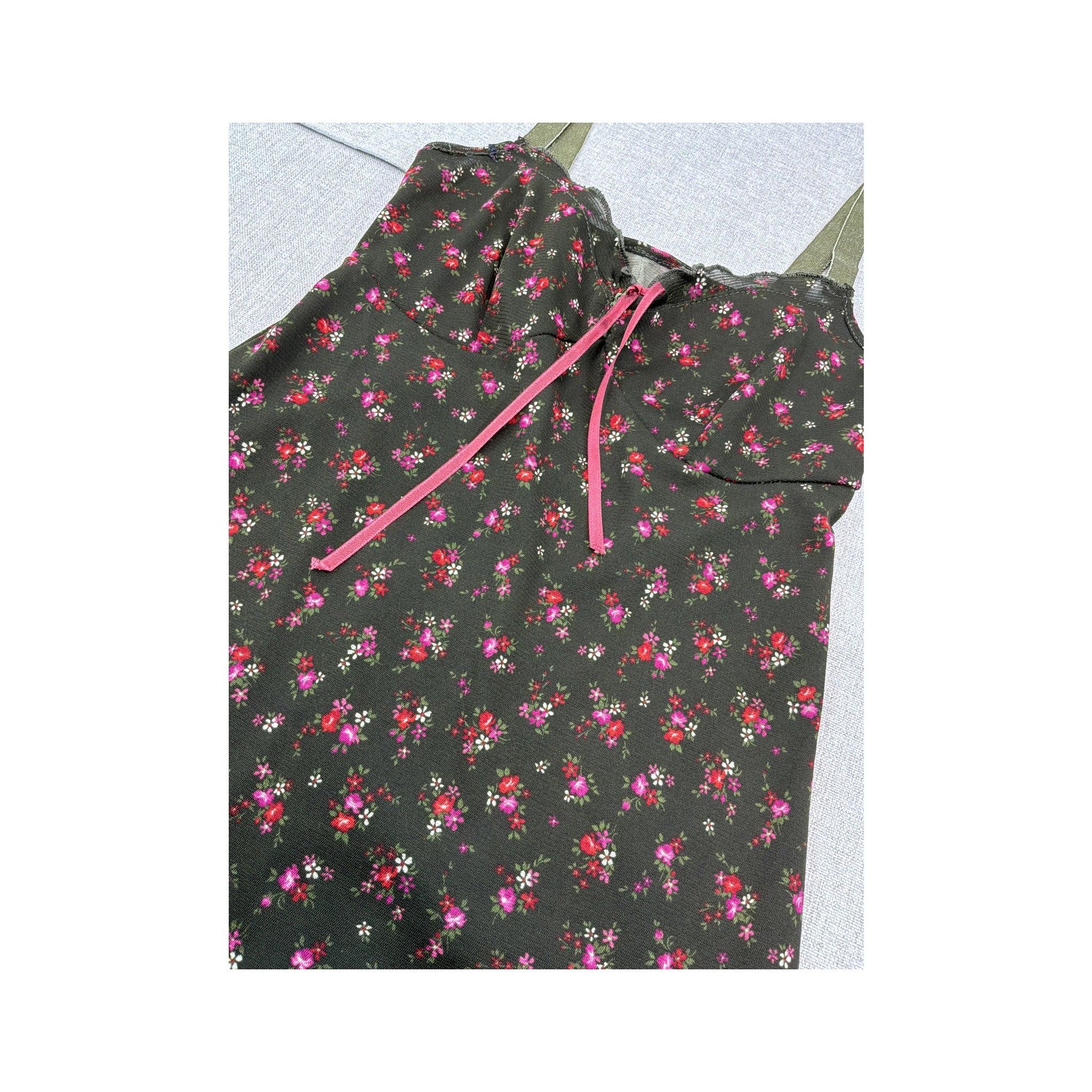 Floral Print Mesh-Trim Slip Dress