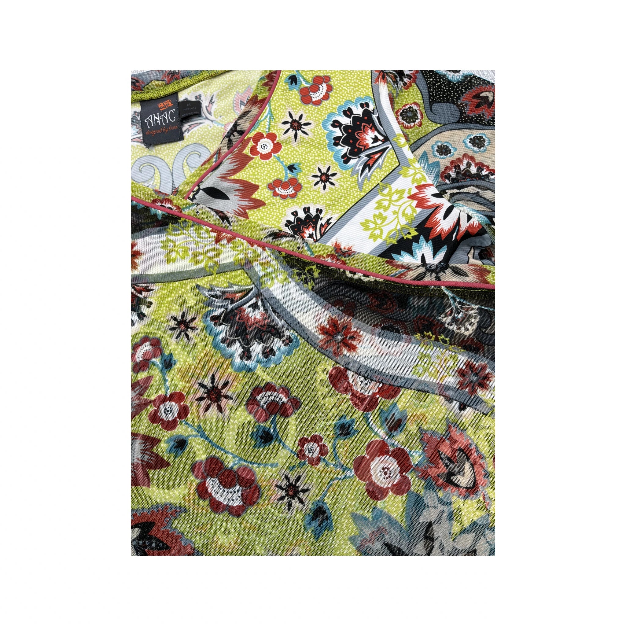 ANAC Y2K Floral Mesh Surplice Blouse