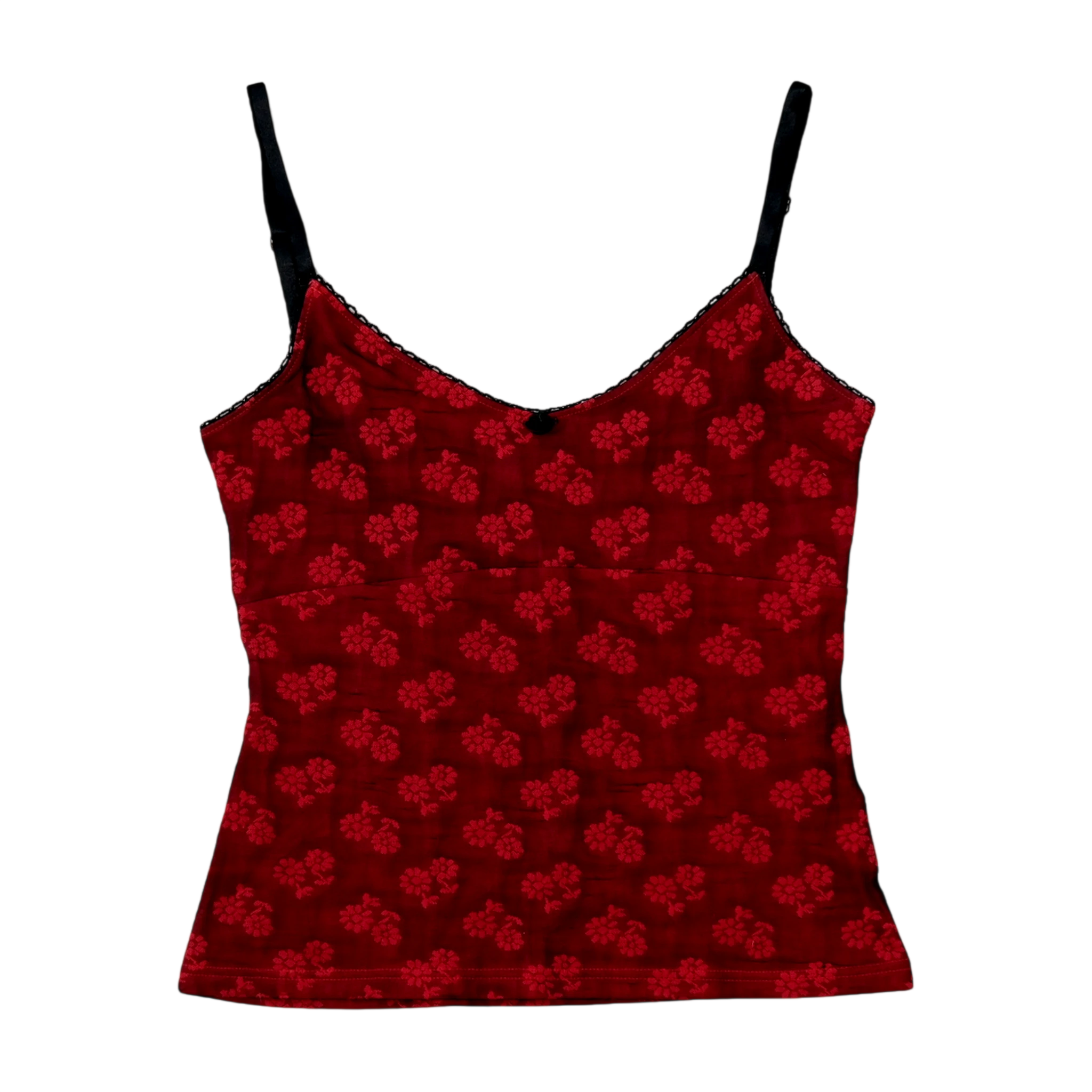 Red Floral Cami Tank Top with Black Straps