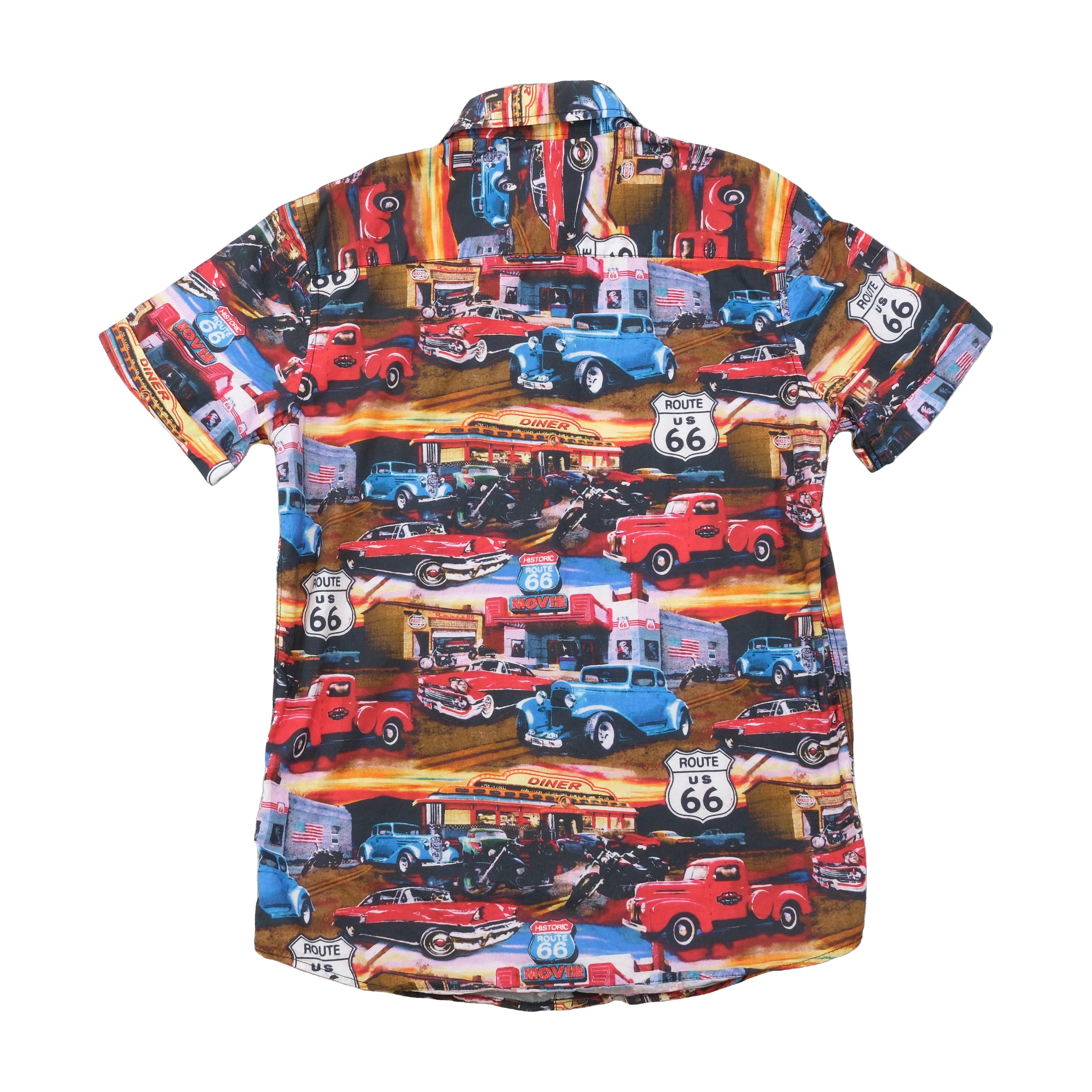 S.C.W. Made For You Route 66 Classic Car Print Cotton Button Up Shirt