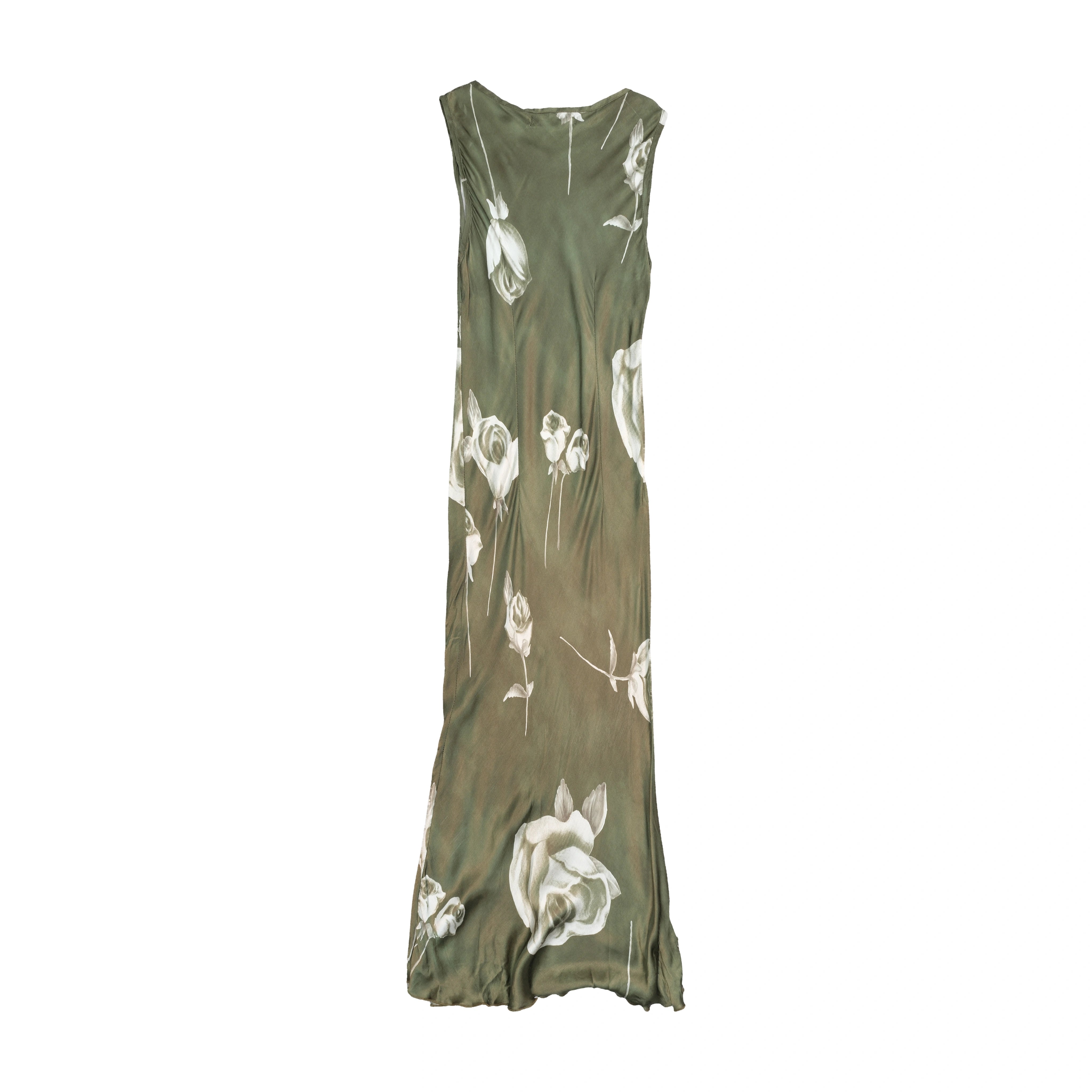 Primo Piano Olive Green Rose Print Sleeveless Maxi Dress