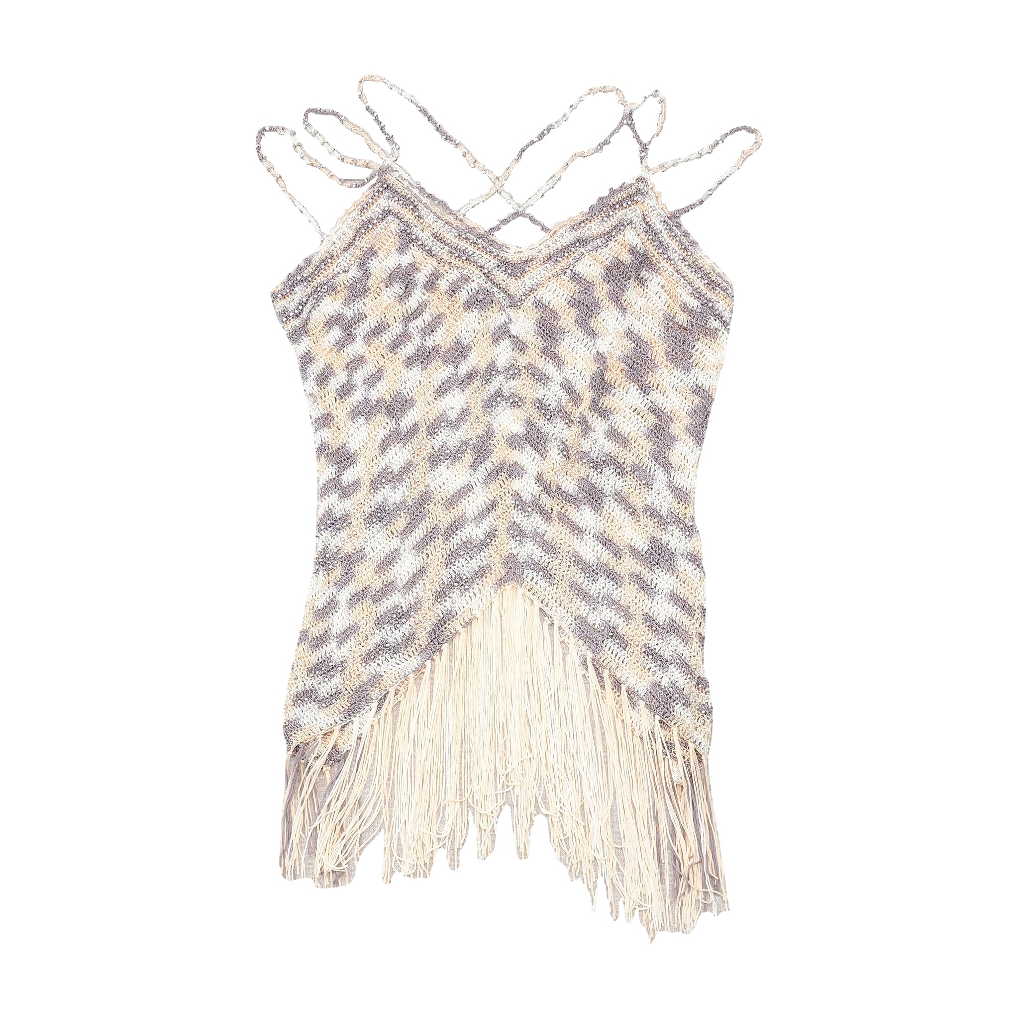 Hua Di Cheng Beaded Crochet Fringe Tank Top