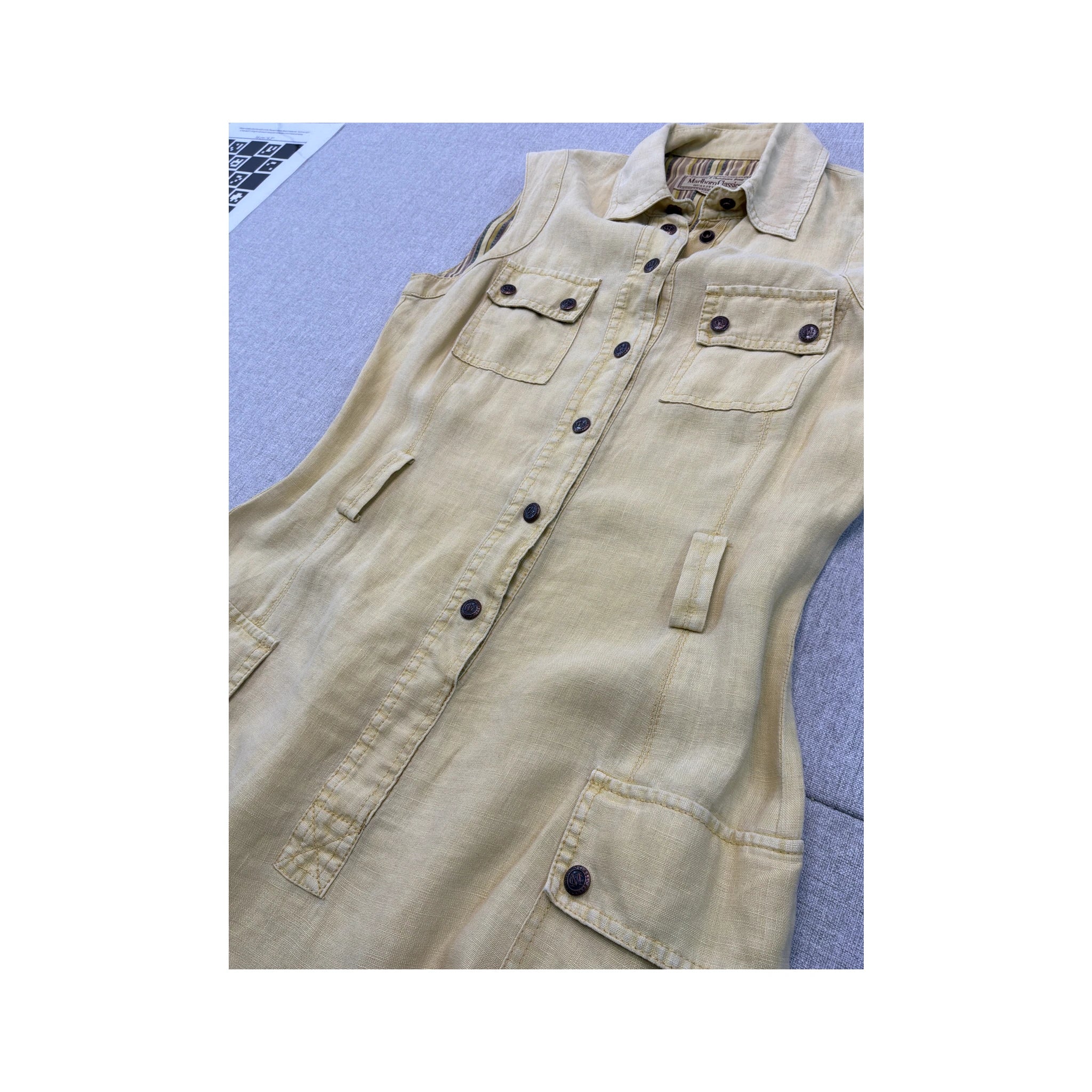 Marlboro Classics Vintage Sleeveless Utility Safari Linen Midi Dress