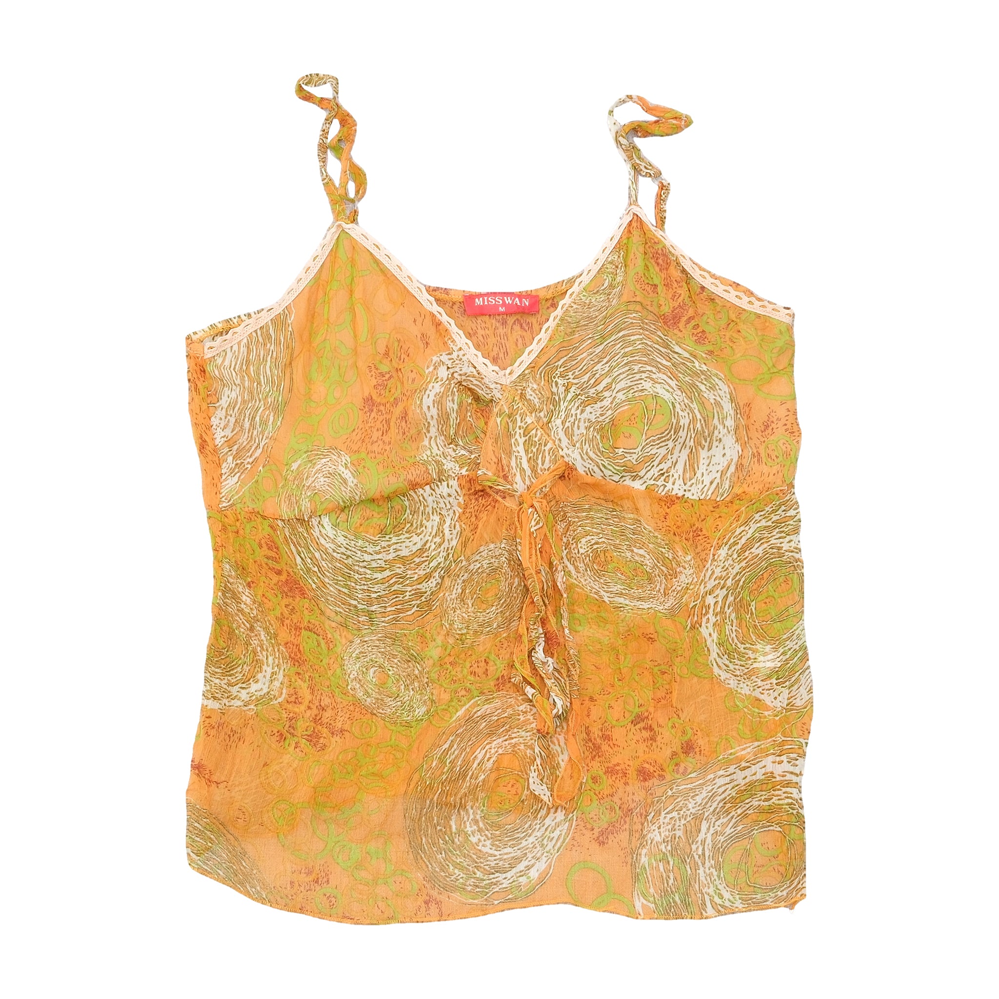 Miss Wan Abstract Sheer Tie Front Tank Top