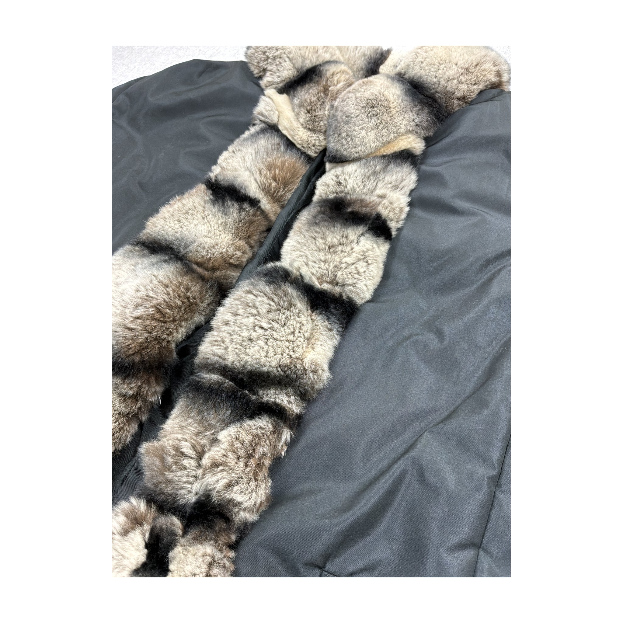 Black Puffer Jacket with Fur Trim Collar, Cuffs & Hem