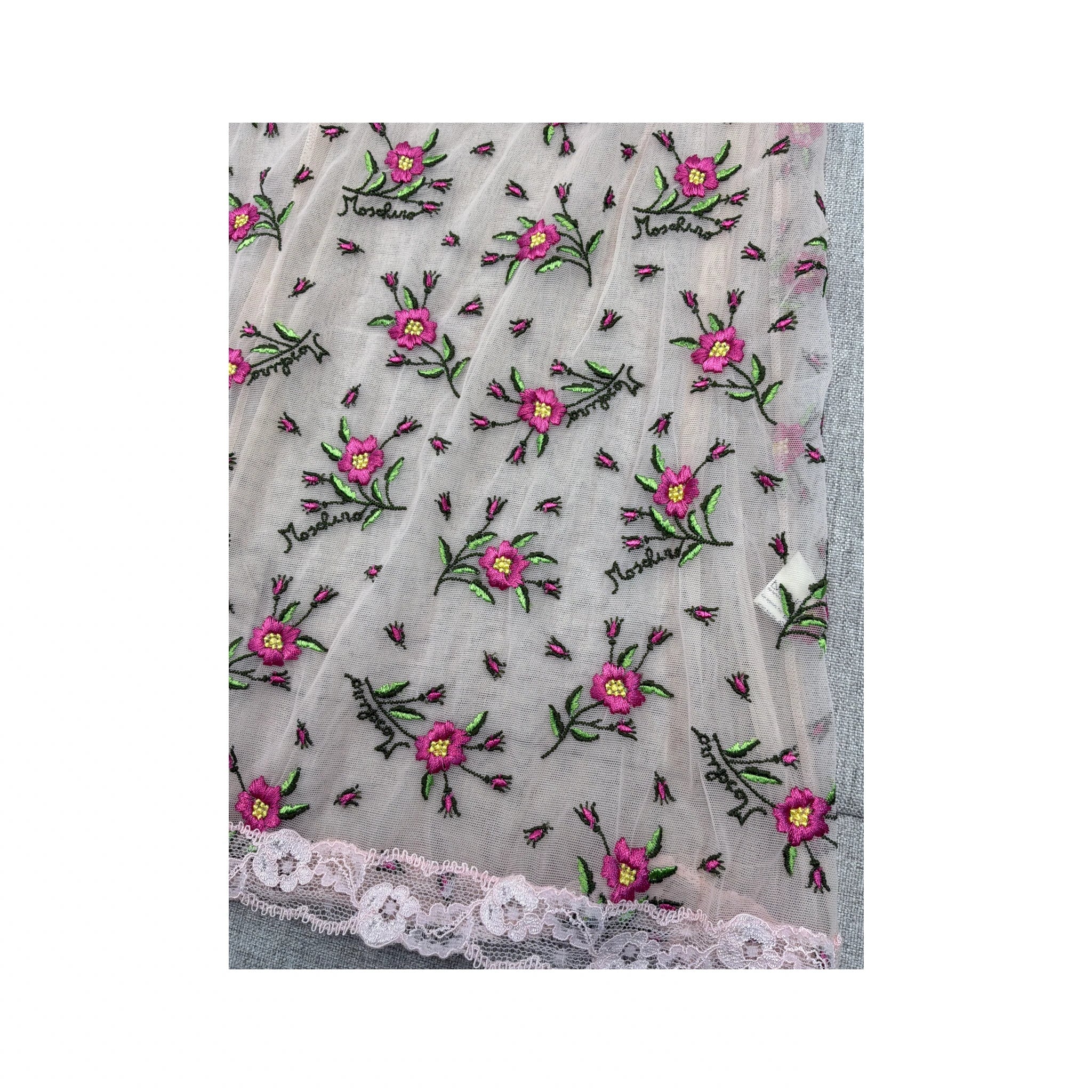Moschino Lingerie Floral Embroidered Mesh Lace Trim Tank Top