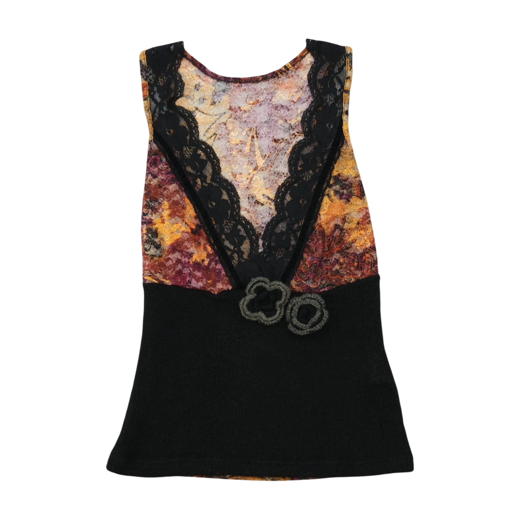 Blusa de malha vintage floral em Mistura de Mohair com Acabamento em renda