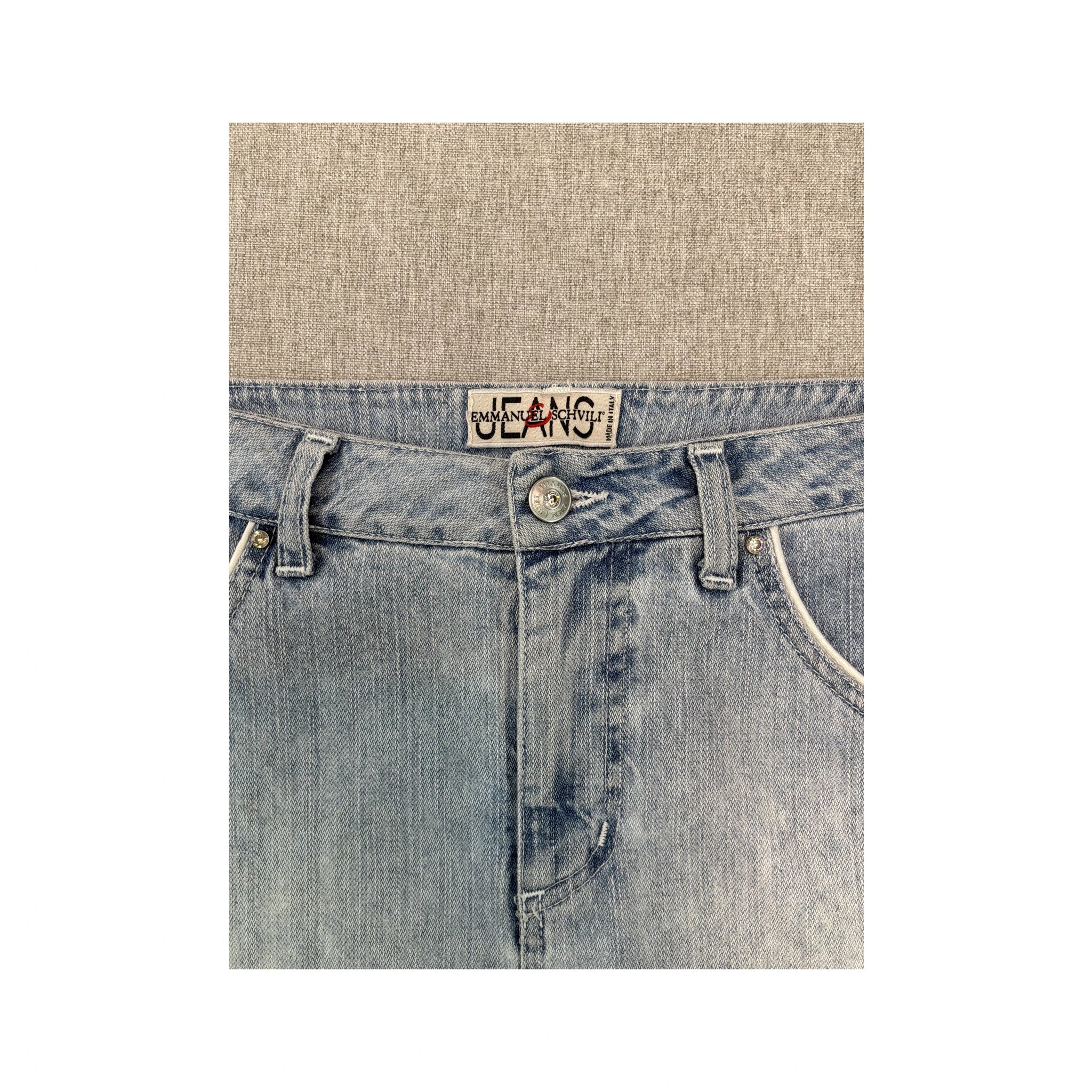Emmanuel Schvili Embroidered Side Panel Light Wash Denim Skirt