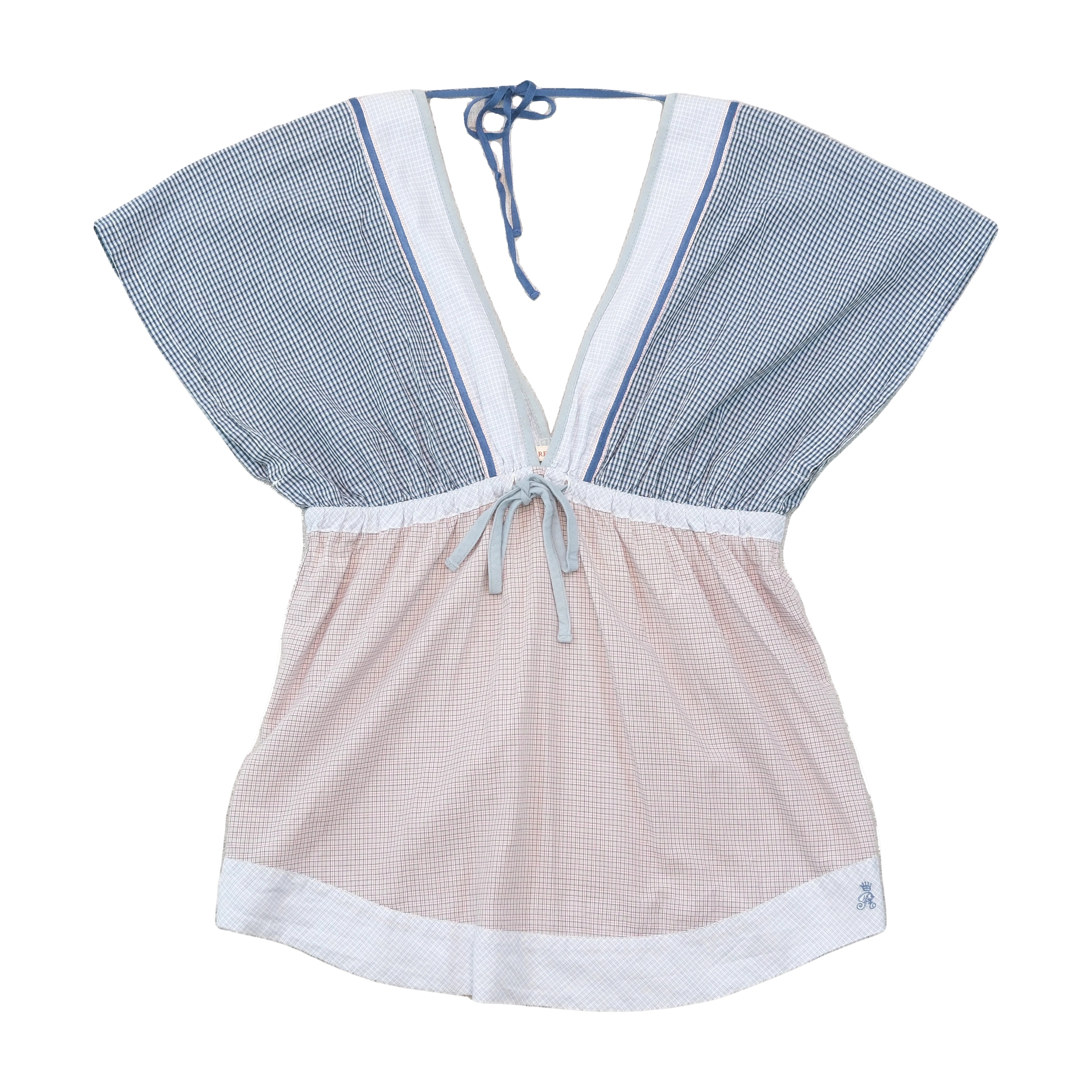 Blusa Replay com decote em V Profundo e xadrez Patchwork