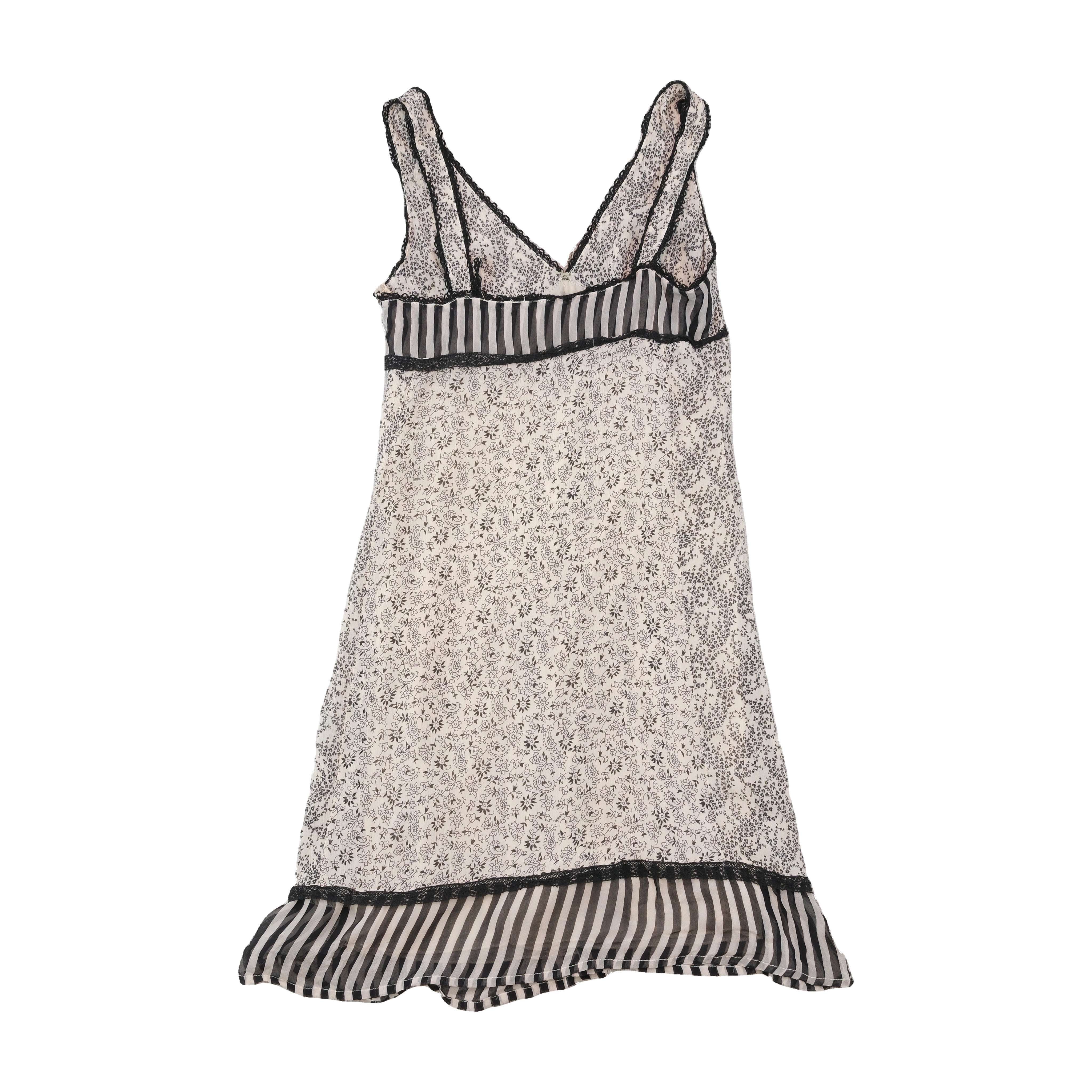 Aniye By Black and White Mixed Print Lace Trim Slip Dress