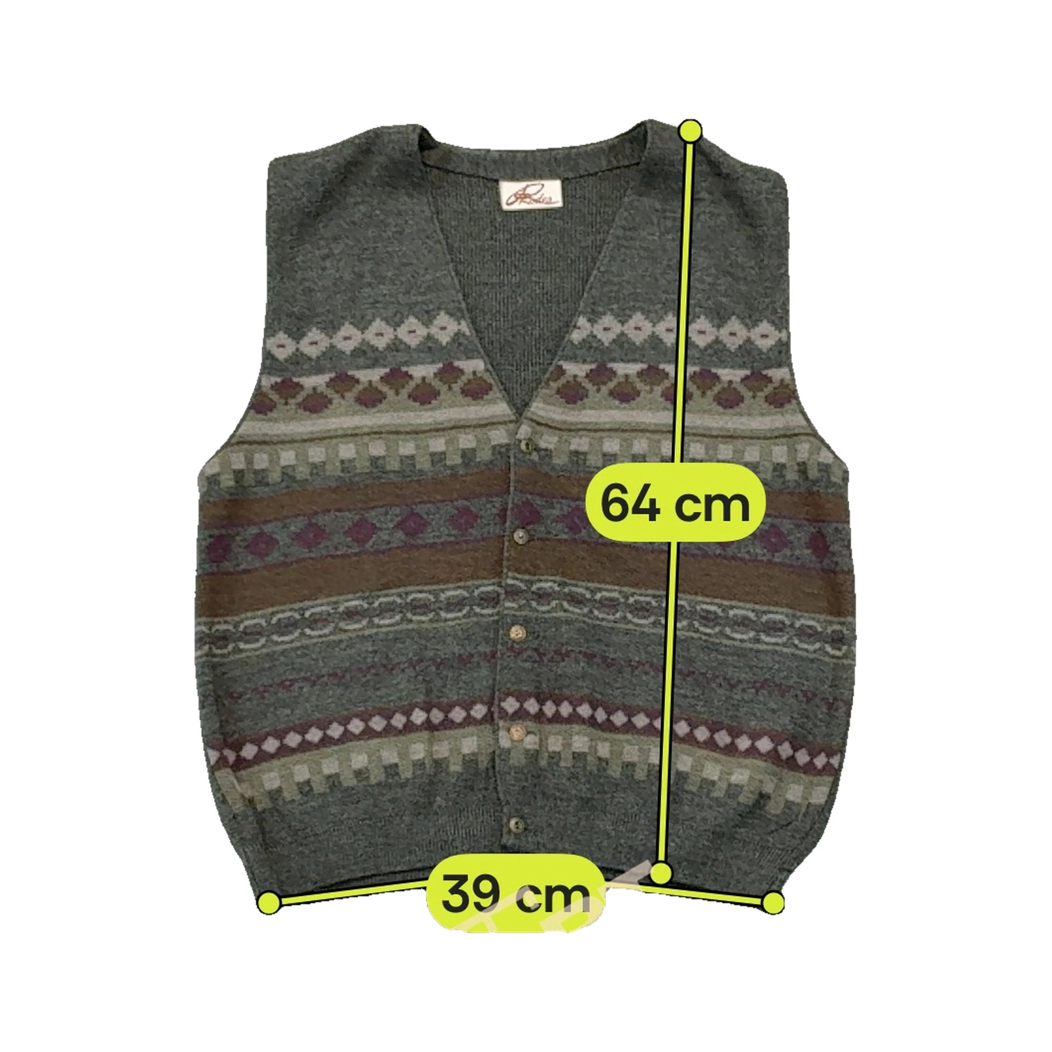 Rodes Vintage Geometric Pattern Virgin Wool Sweater Vest