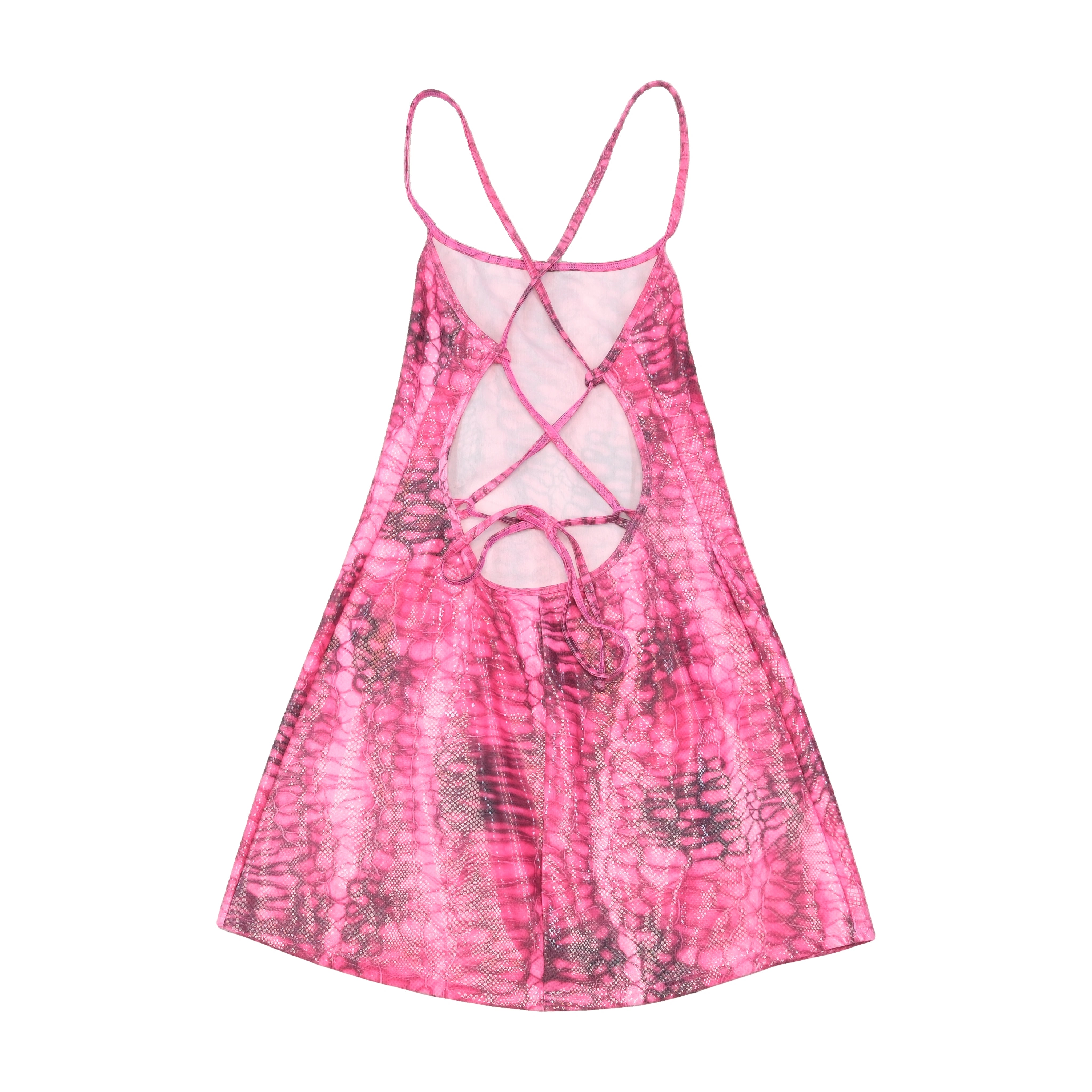 Pink Snake Print Open Back Mini Dress