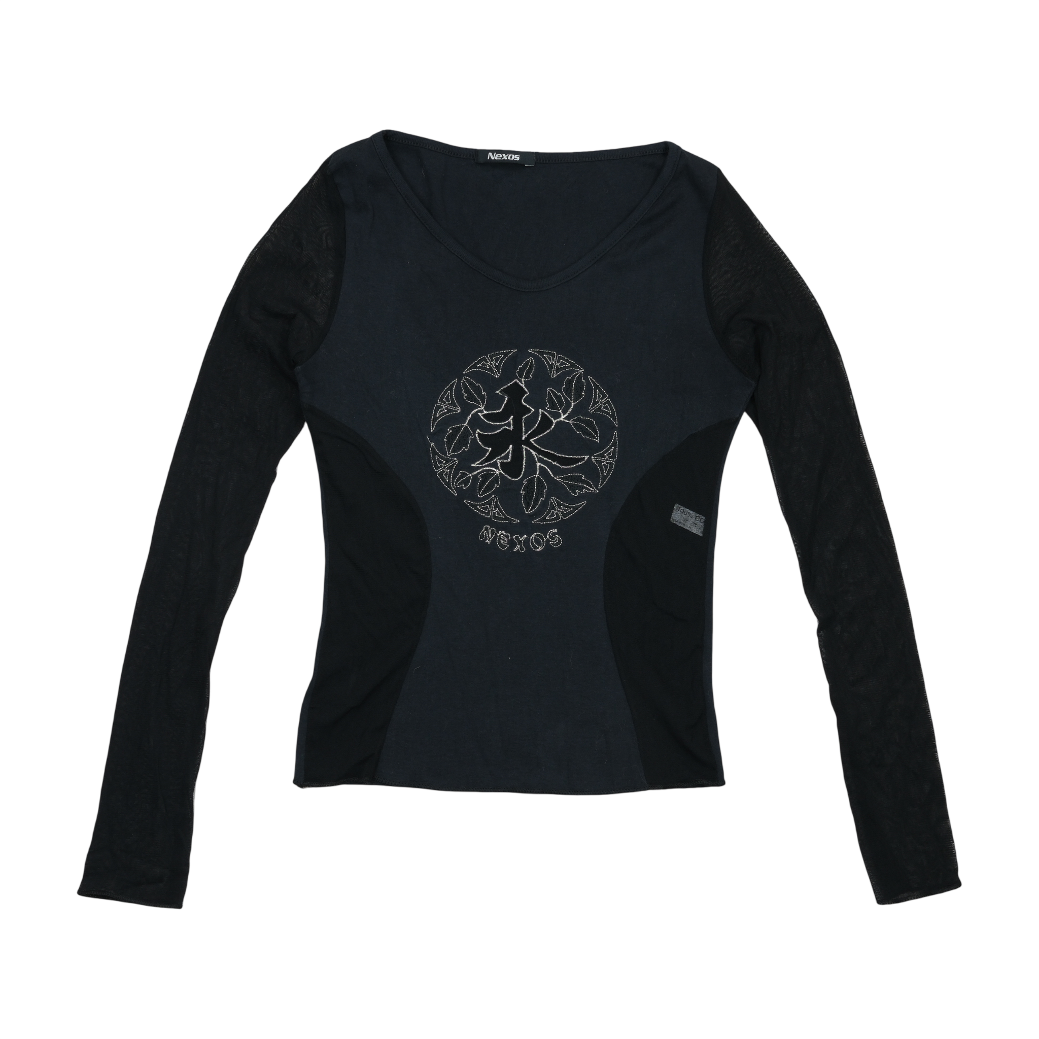 Nexos Black Mesh Sleeve Embroidered Long Sleeve Shirt (Made in Italy)