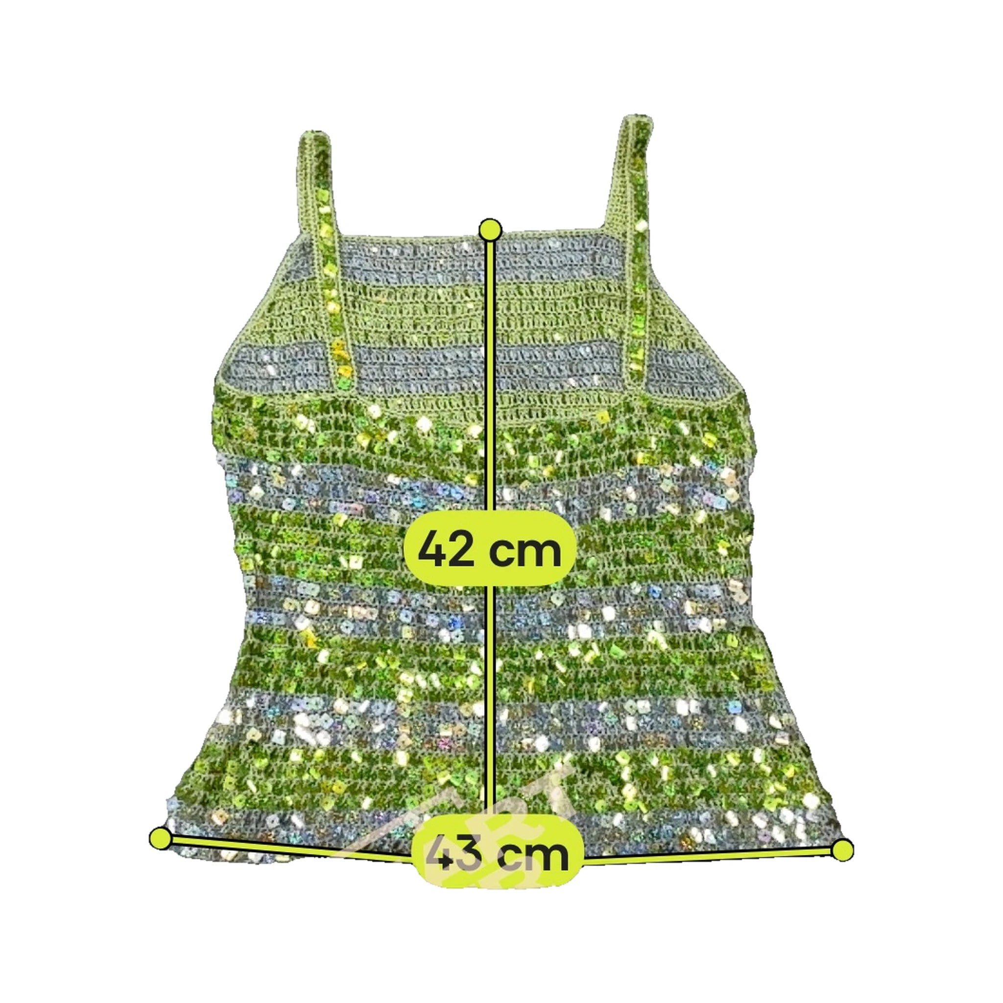 Camisa de alças em Crochet de Mistura de algodão verde e prateado com Lantejoulas