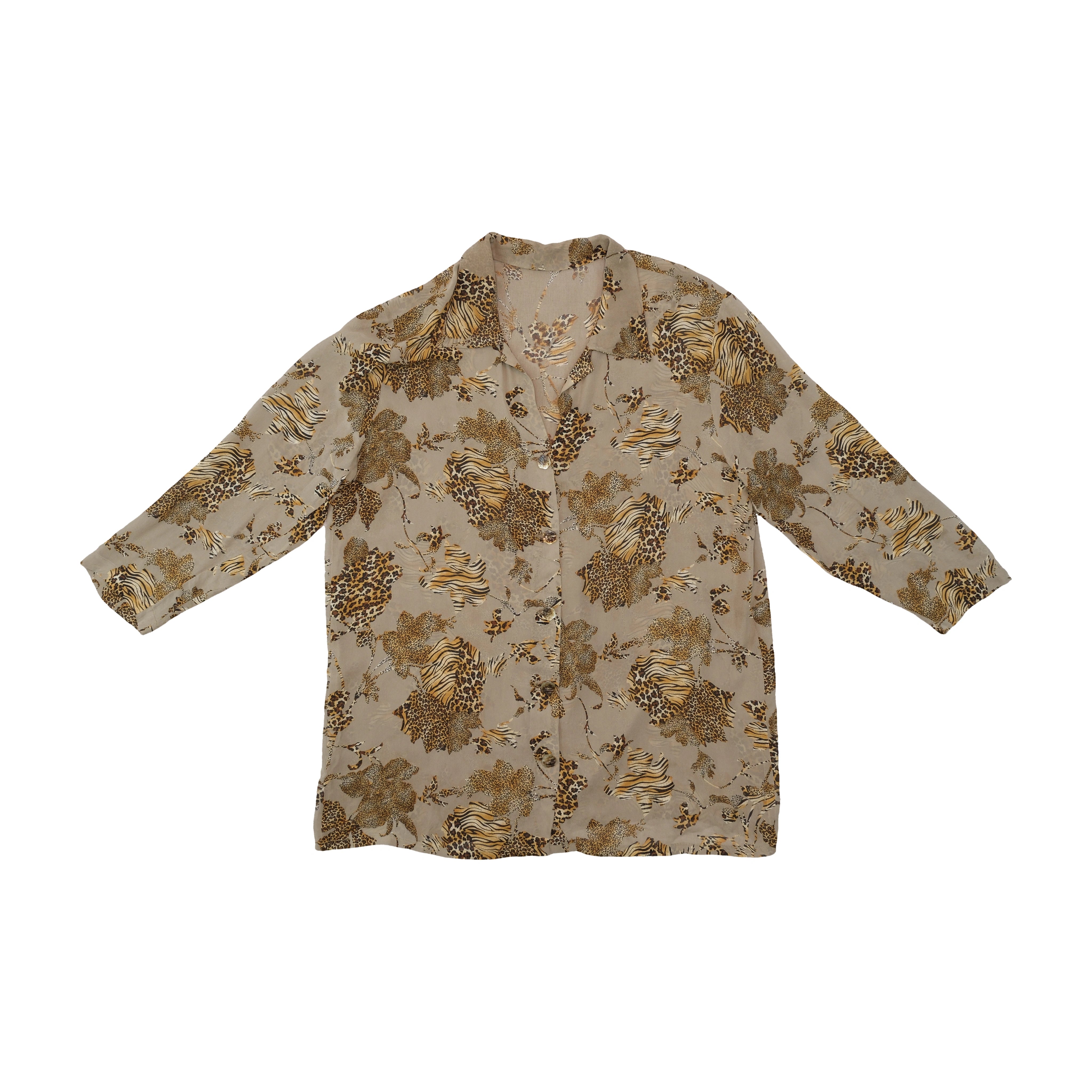 Leopard Print Beige Button-Up Shirt Dress