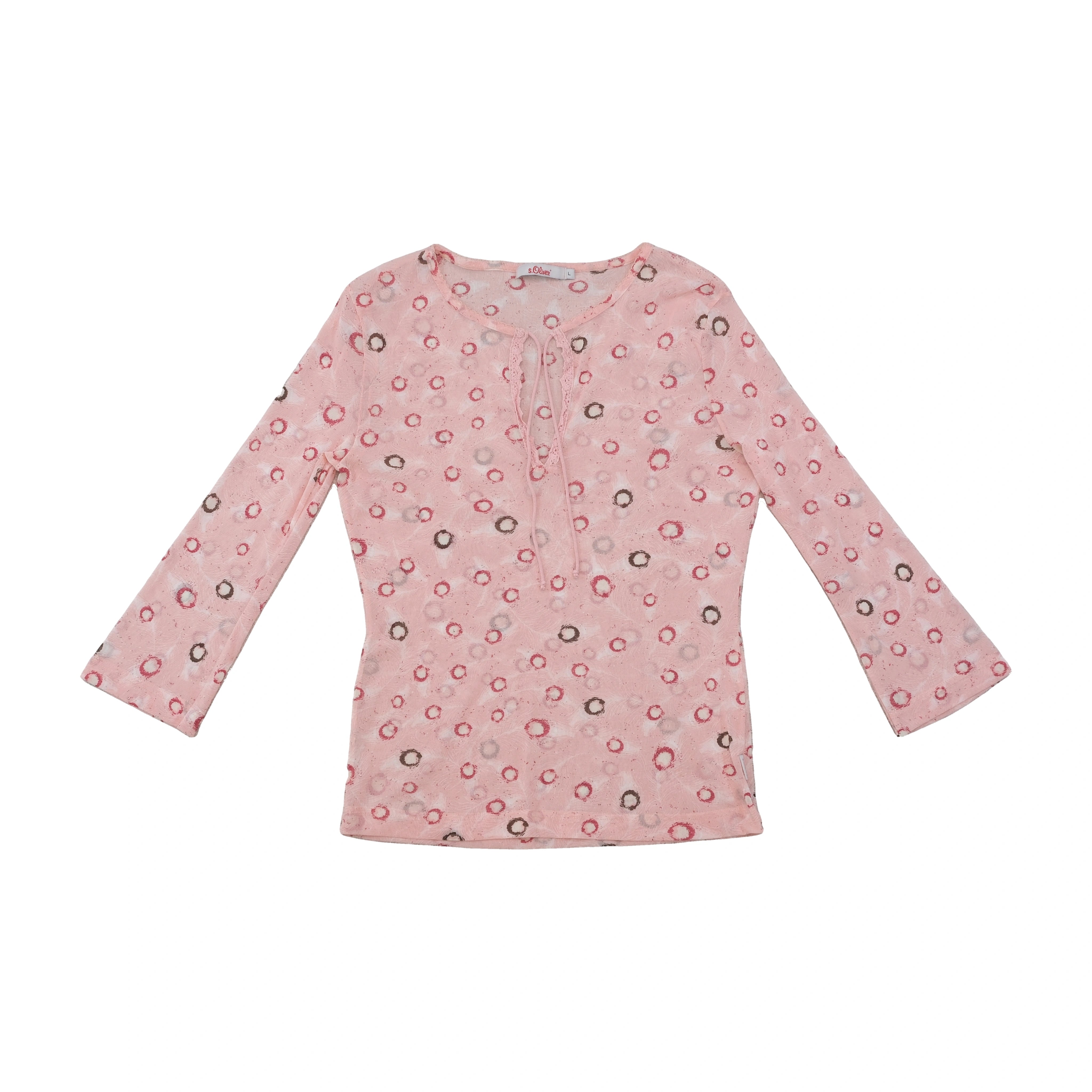s.Oliver Sheer Pink Ring Print Tie Neck Blouse