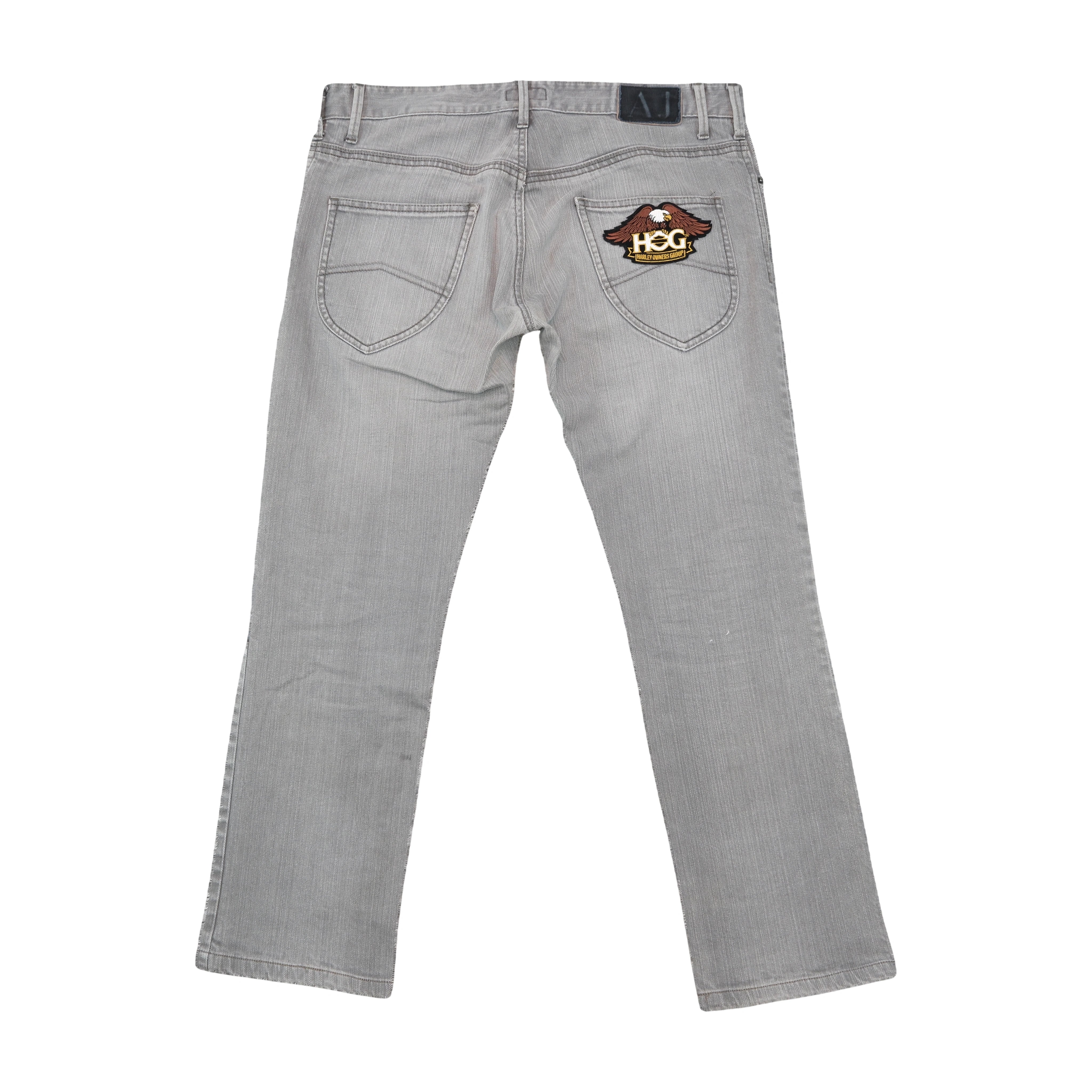 Armani Jeans Comfort Fit Gray Denim Jeans with HOG Eagle Back Patch