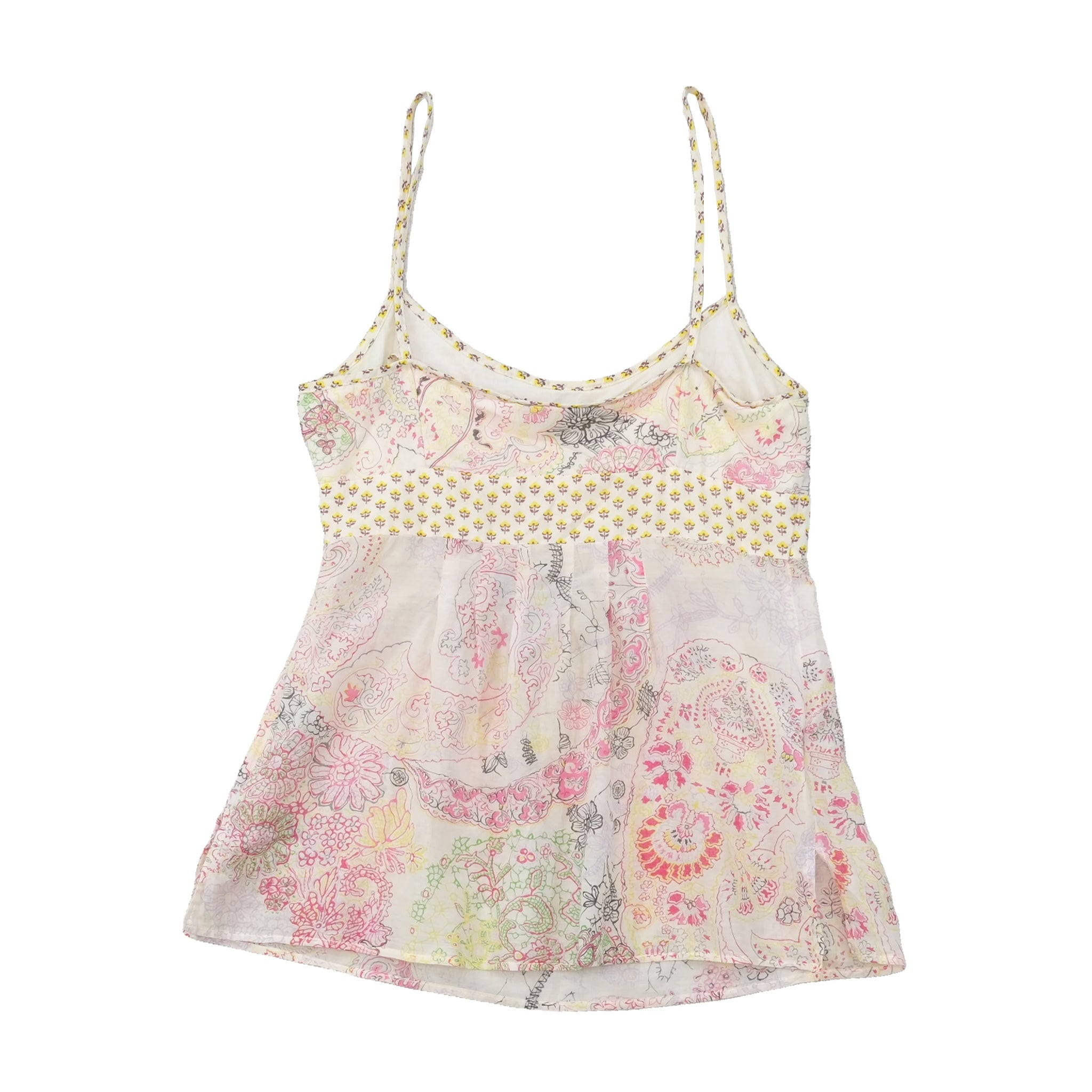 Blusa de alças Babydoll Y2K em Seda e algodão com estampado Paisley Pastel