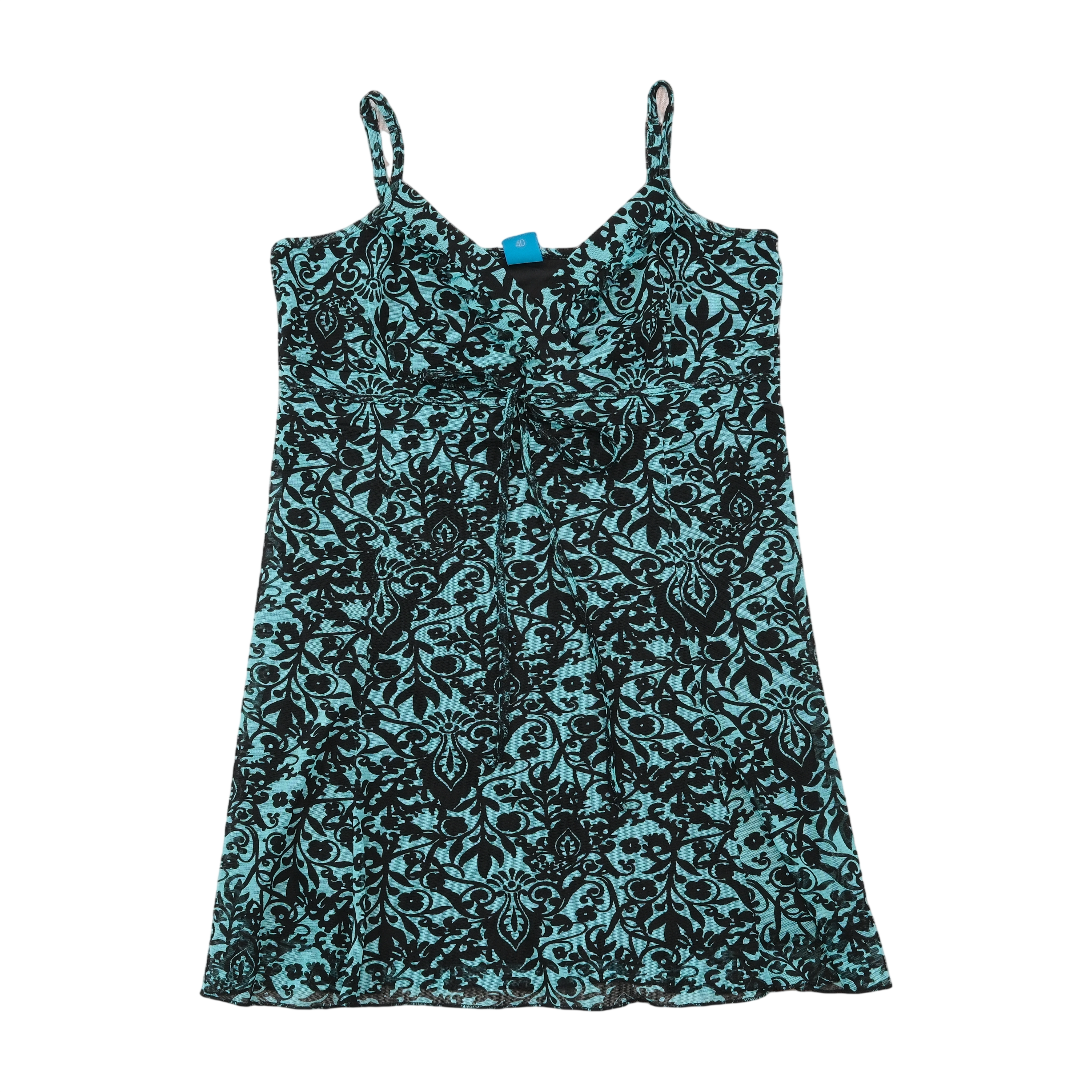 Coolwater Blue Black Baroque Print Tie Front Tank Top