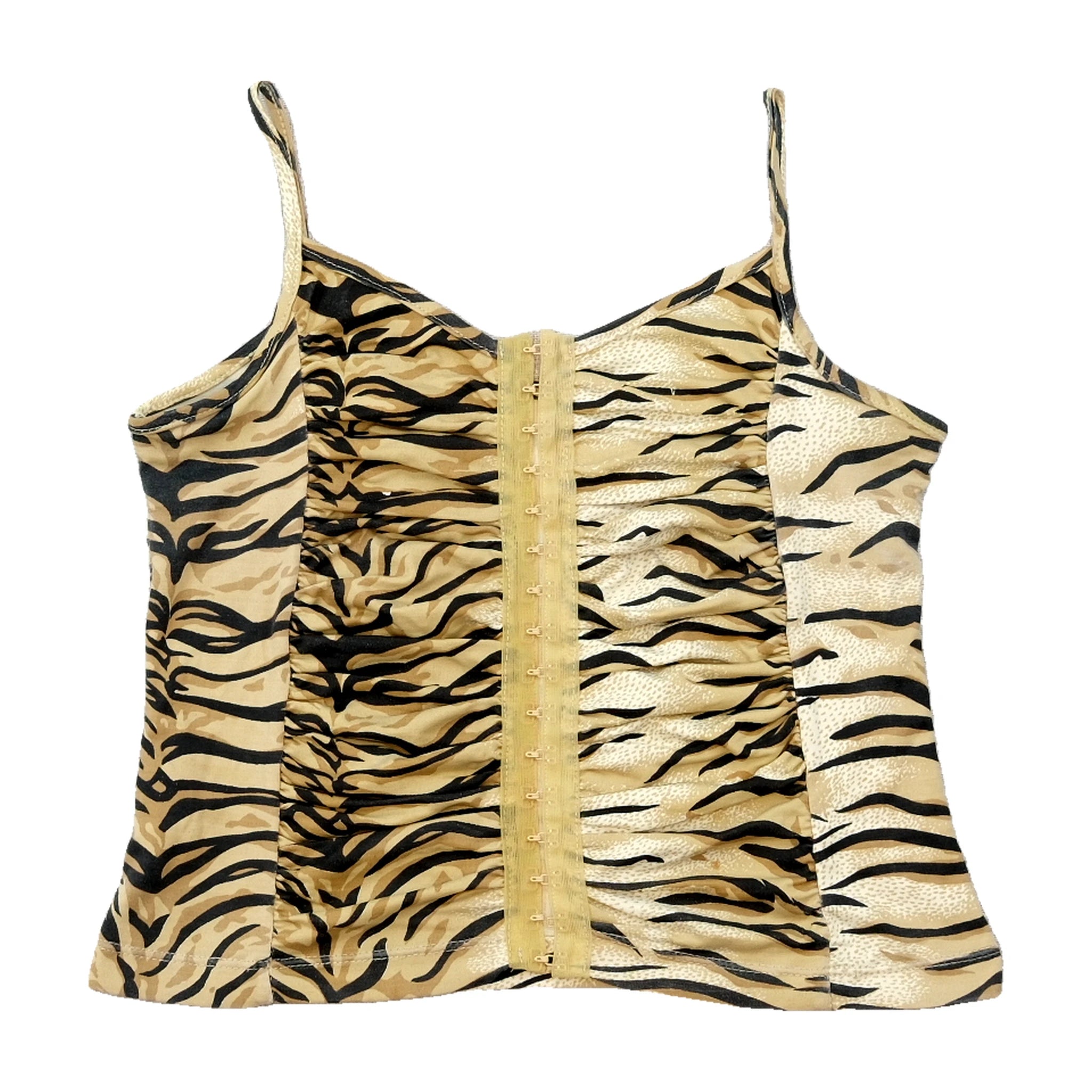 Tiger Print Ruched Hook-Front Cami Top