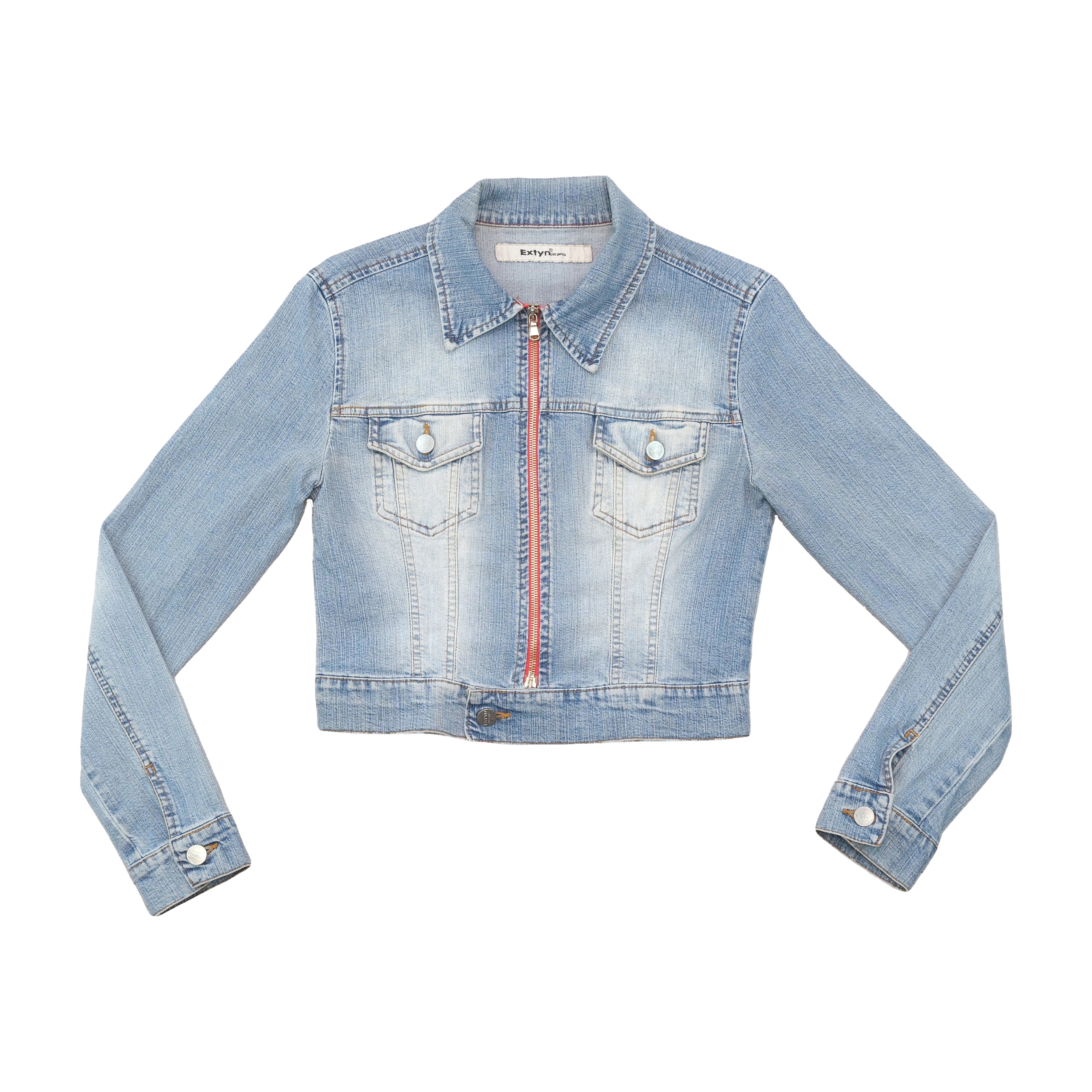 Extyn Cropped Faded Denim Zip Jacket