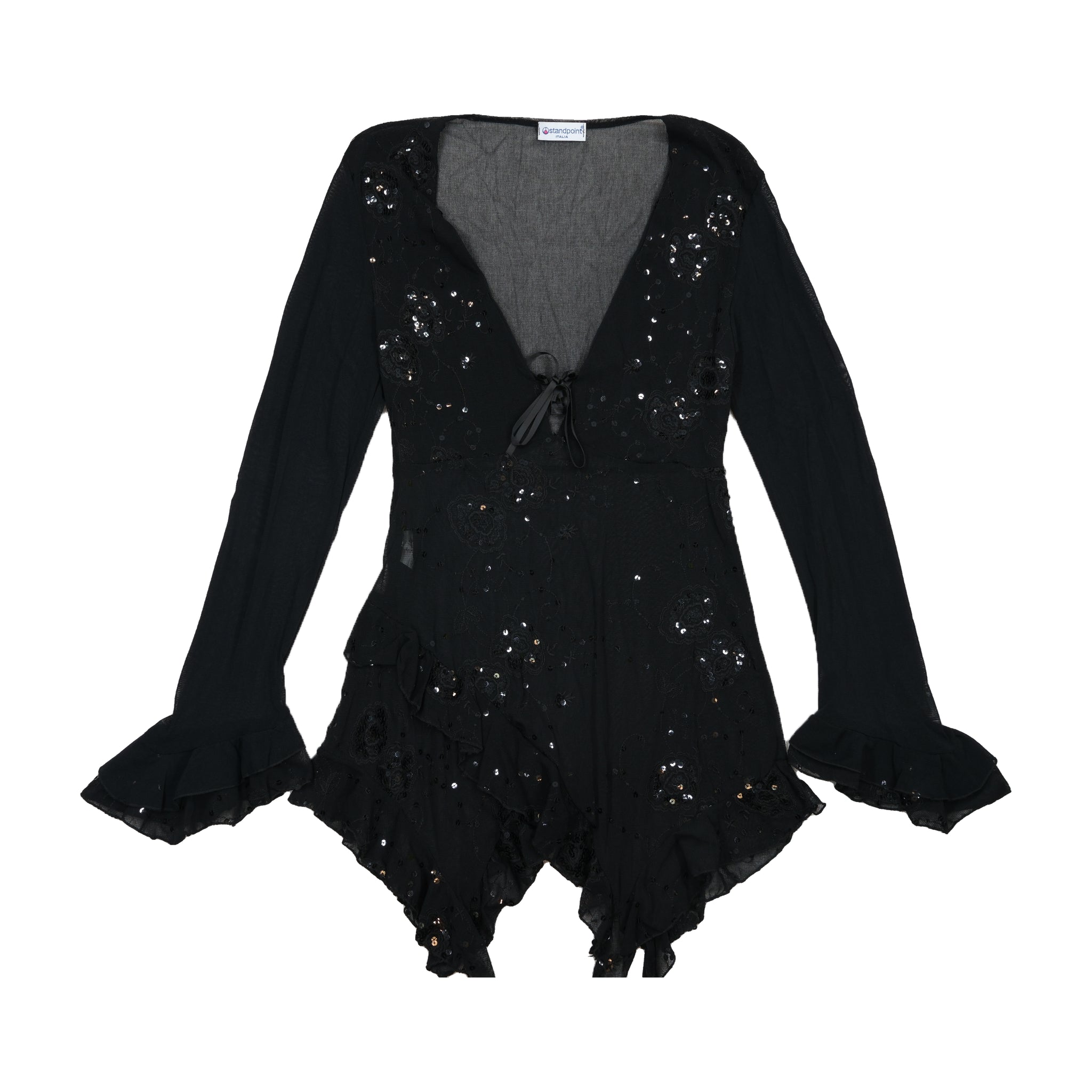 Standpoint Italia Sheer Sequin Embroidered Blouse - Black (L)