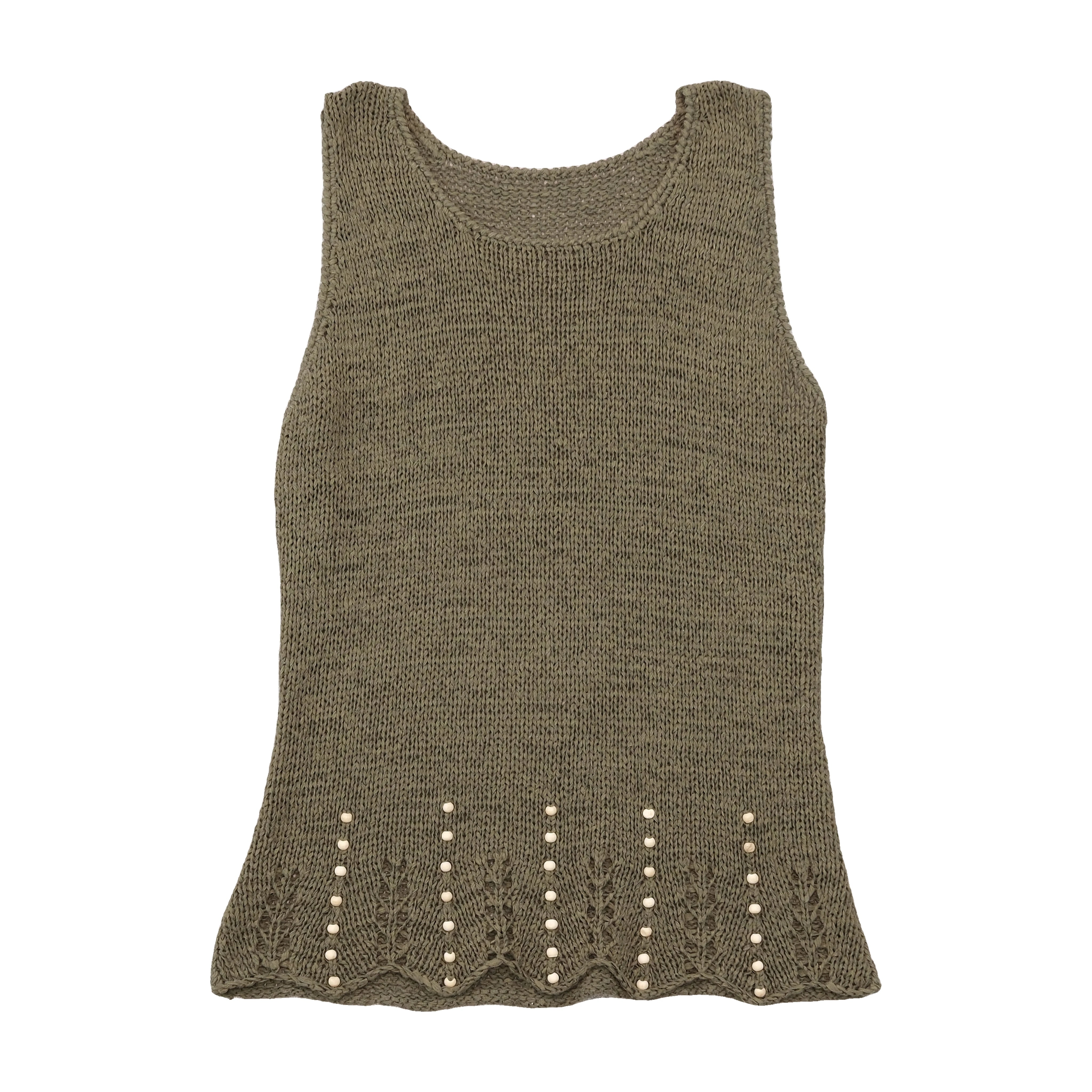 Vintage Olive Knit Beaded Tank Top