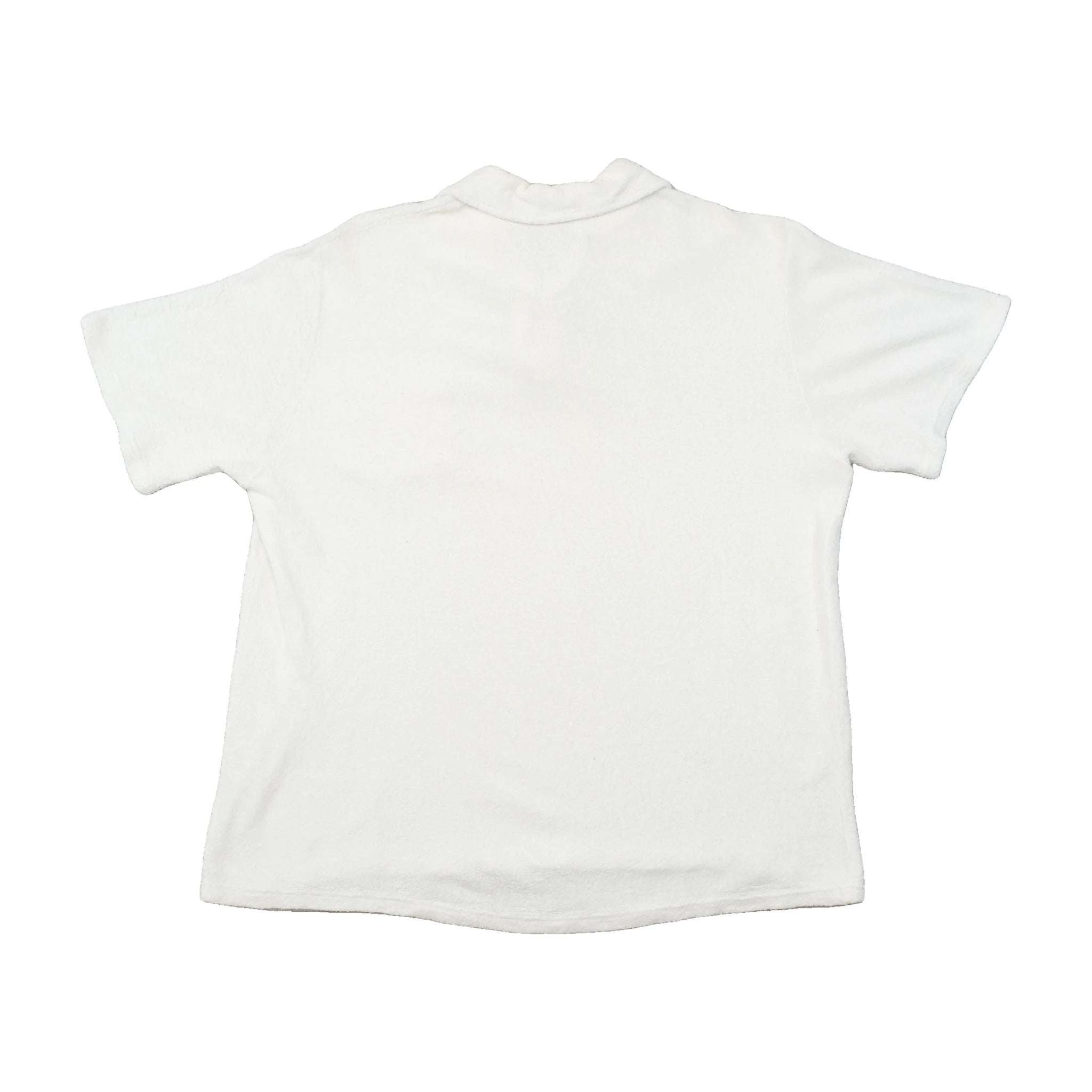 Vintage White Short Sleeve Fleece Polo Shirt with Chest Pocket