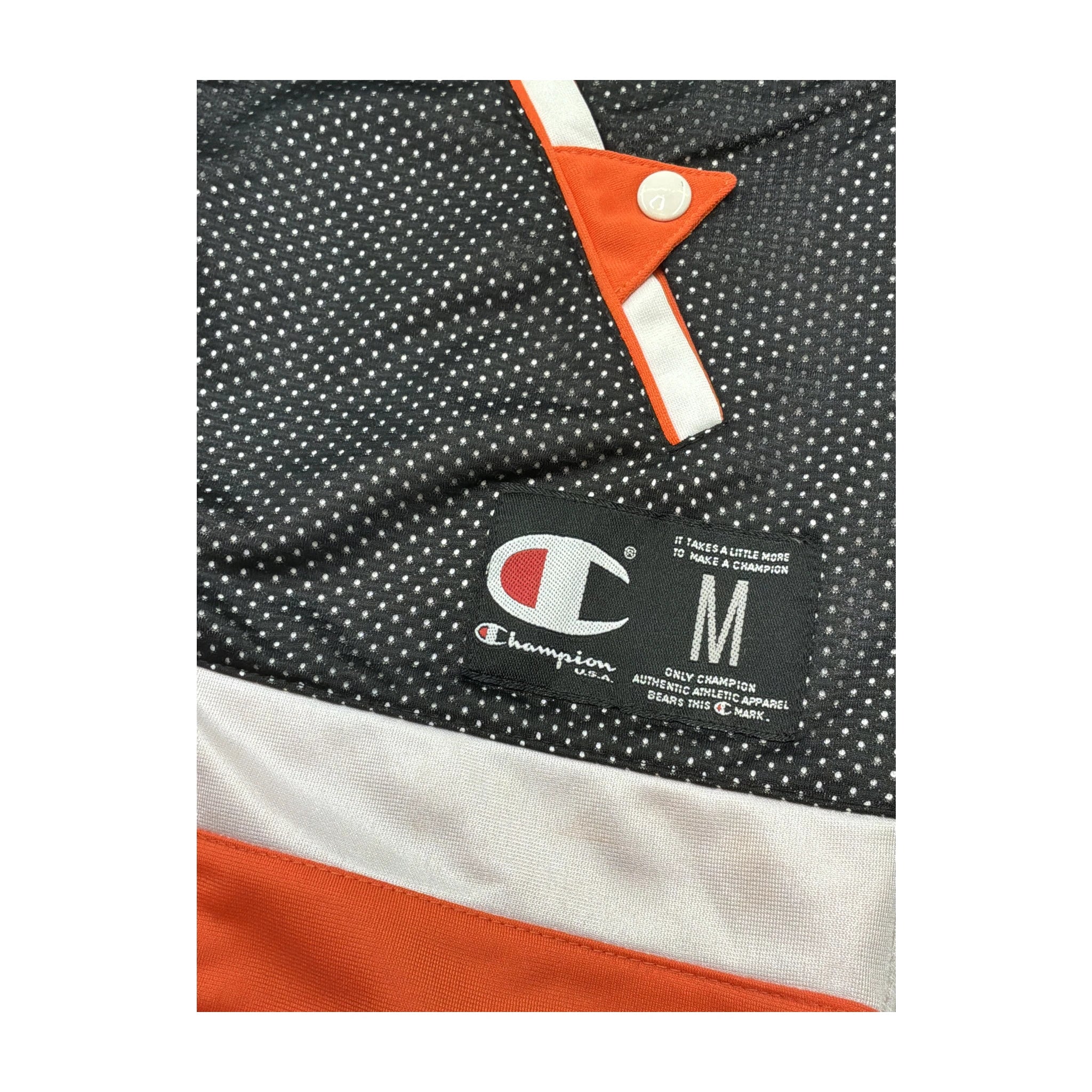 Champion Snap-Front Hooded Short Sleeve Windbreaker Jacket - Black/White/Orange