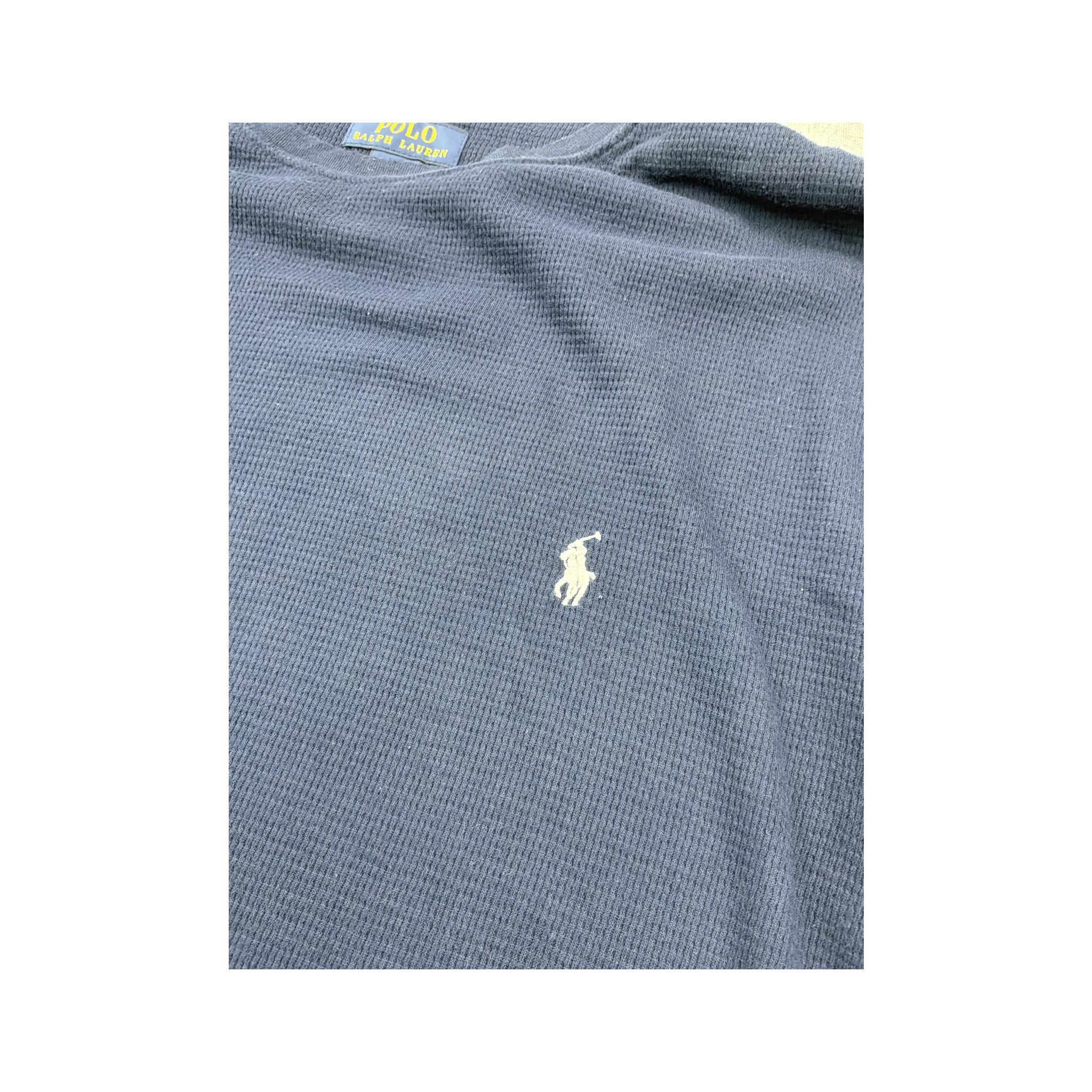 Polo Ralph Lauren Waffle Knit Cotton Blend Long Sleeve Crewneck Shirt