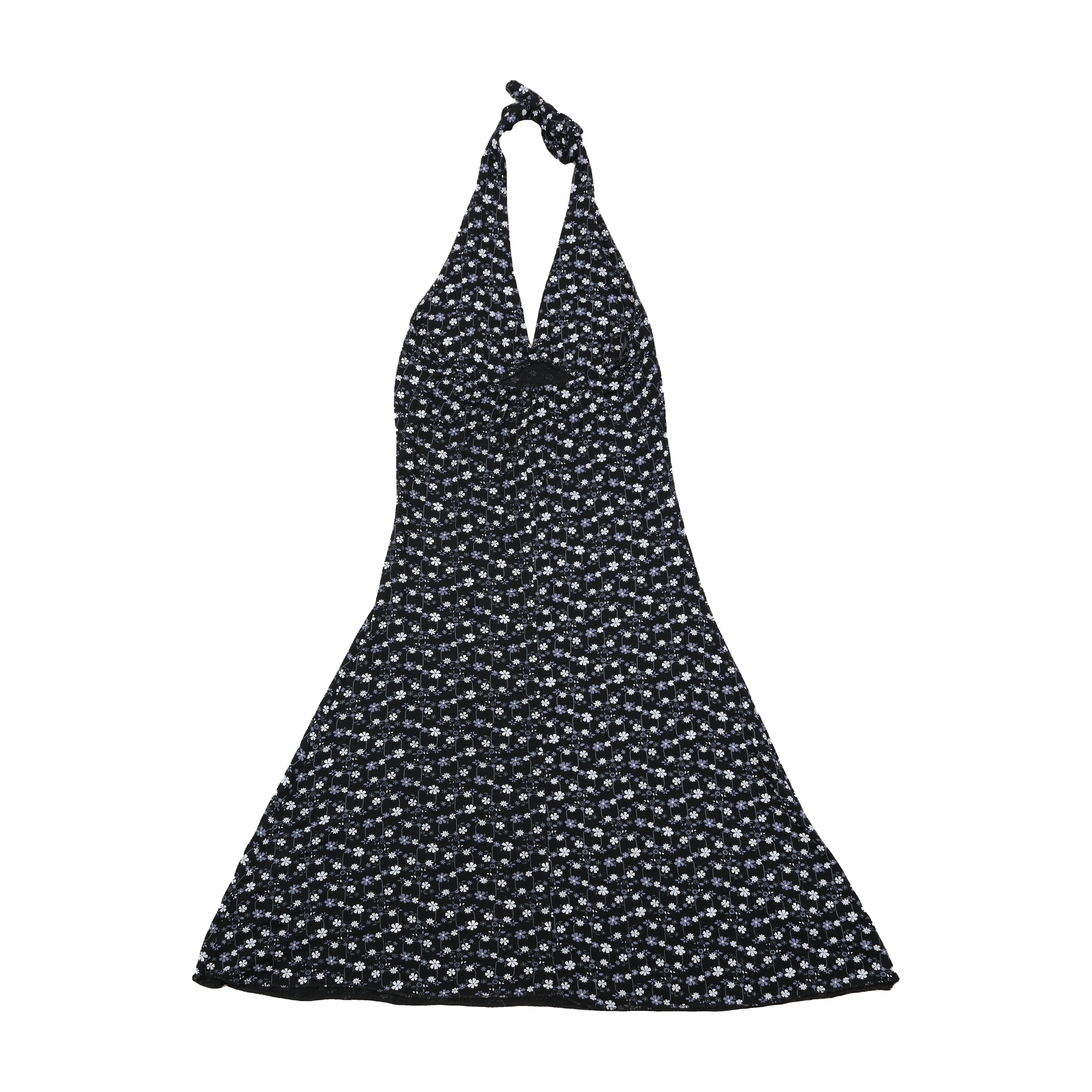 Vestido Halter floral com decote Profundo