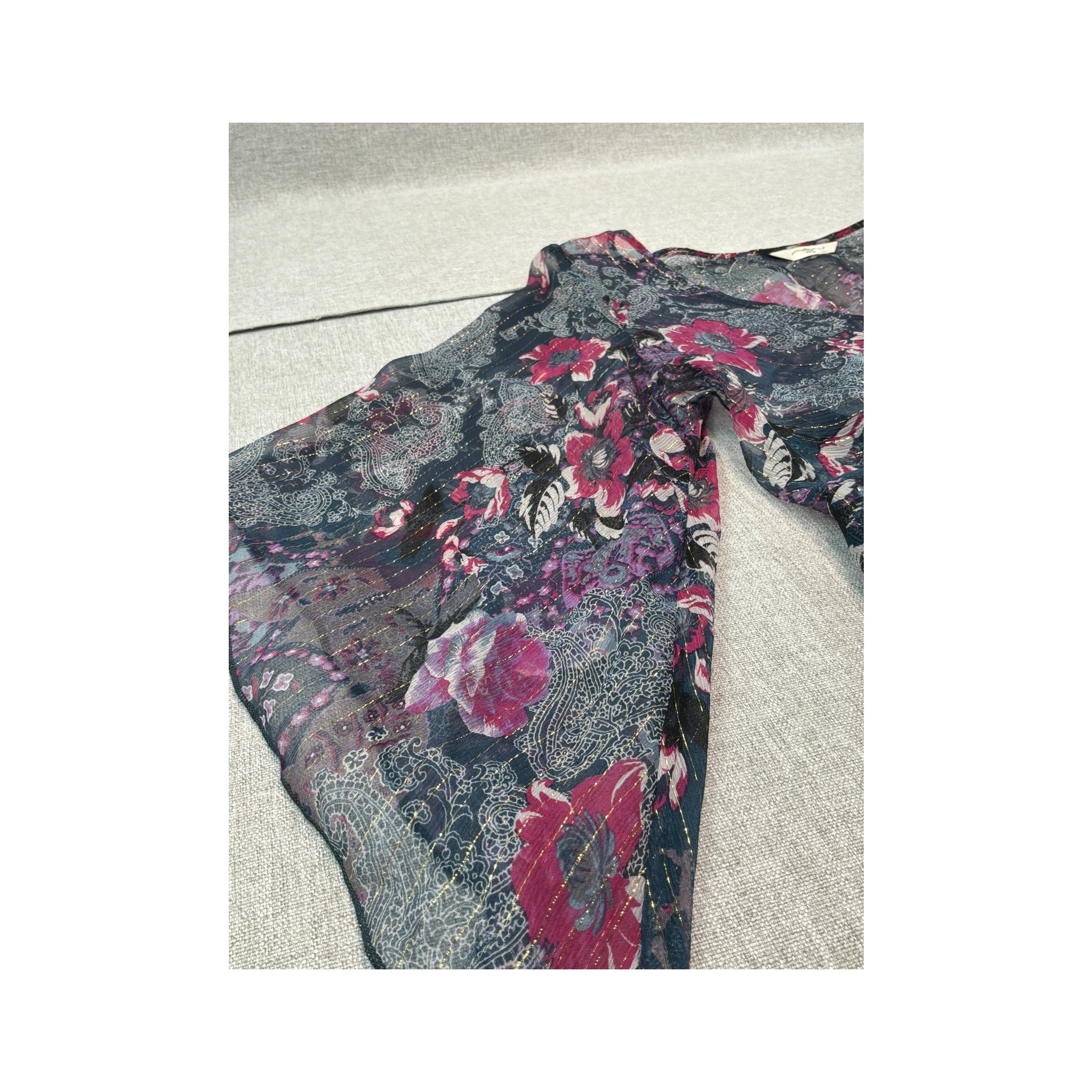 New Look Look Floral Metallic Stripe Sheer Blouse