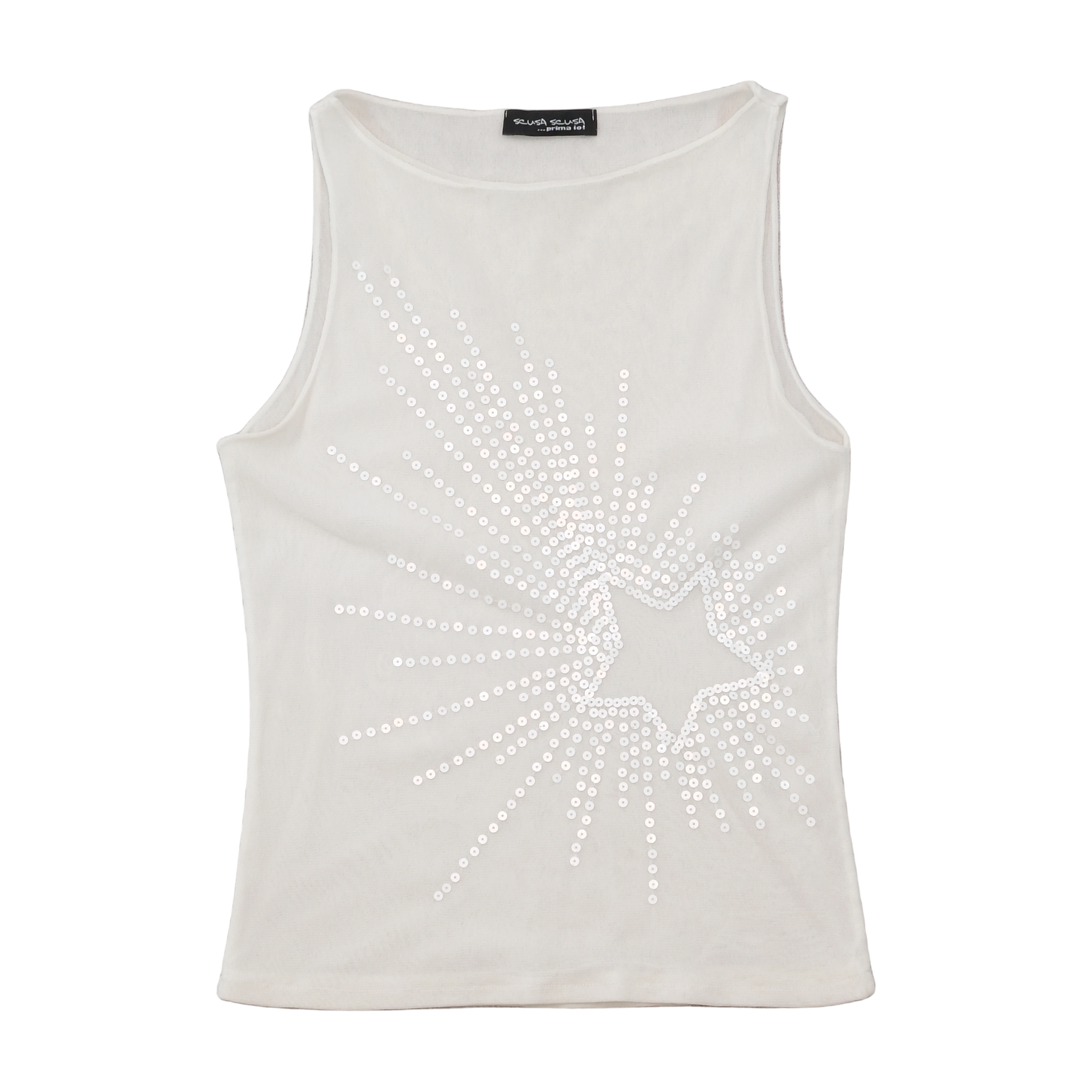 Scusa Scusa White Sequin Star Tank Top
