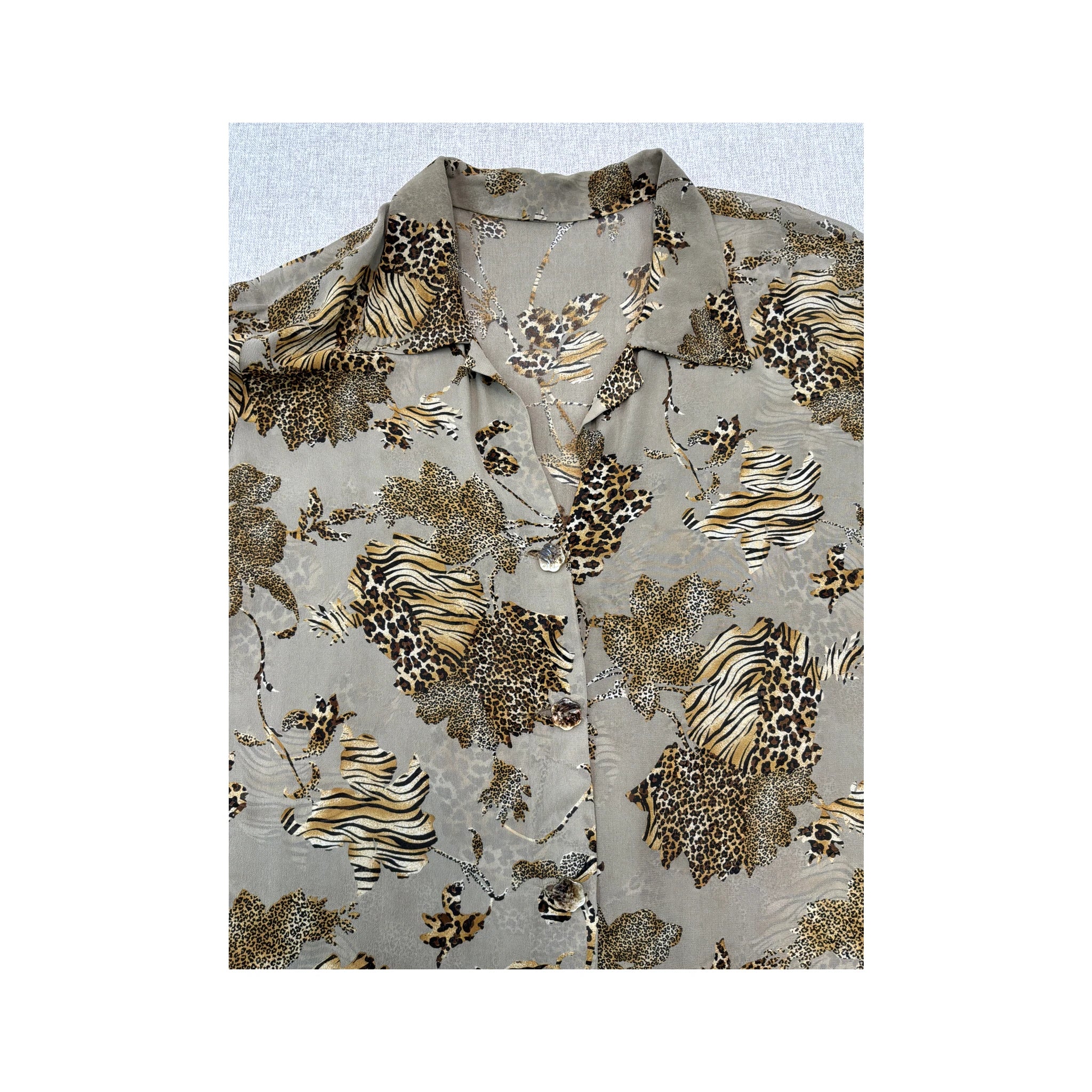 Leopard Print Beige Button-Up Shirt Dress