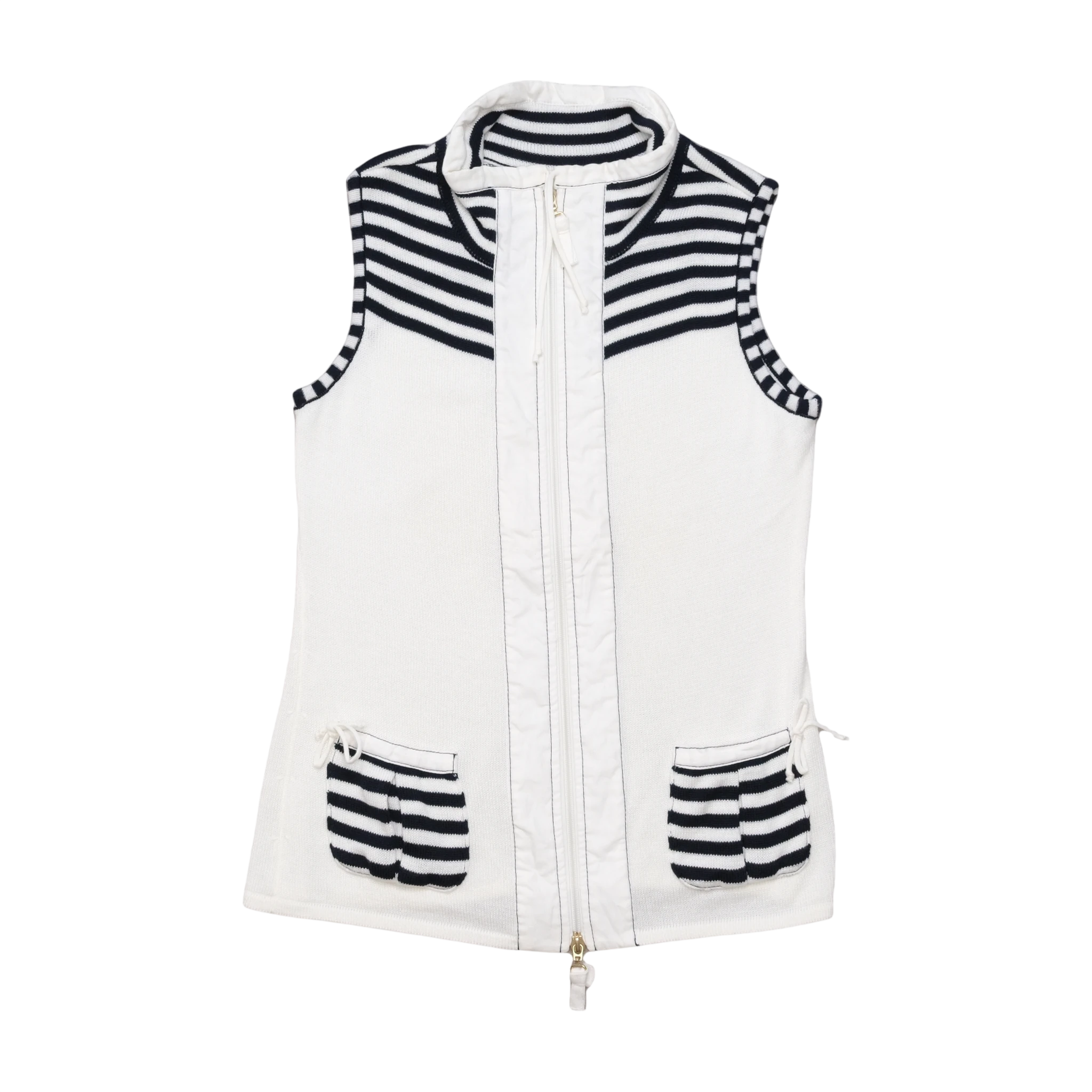 Bonita Striped Zip Front Cotton Blend Sleeveless Sweater (Repriced)