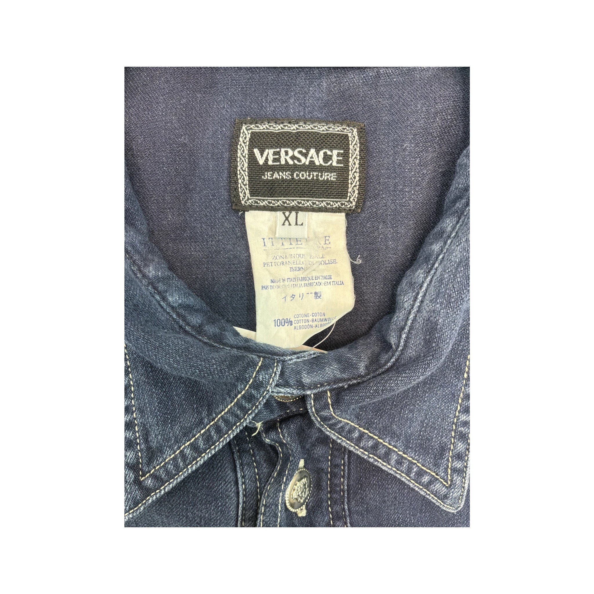 Versace Blue Denim Western Button Up Shirt