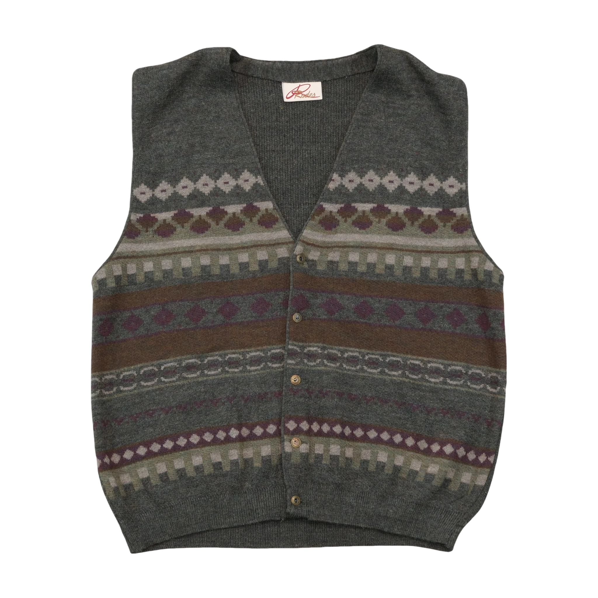 Rodes Vintage Geometric Pattern Virgin Wool Sweater Vest