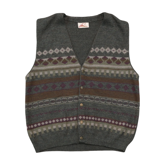 Camisola Colete de Lã Virgem com Padrão Geométrico Vintage, Rodes