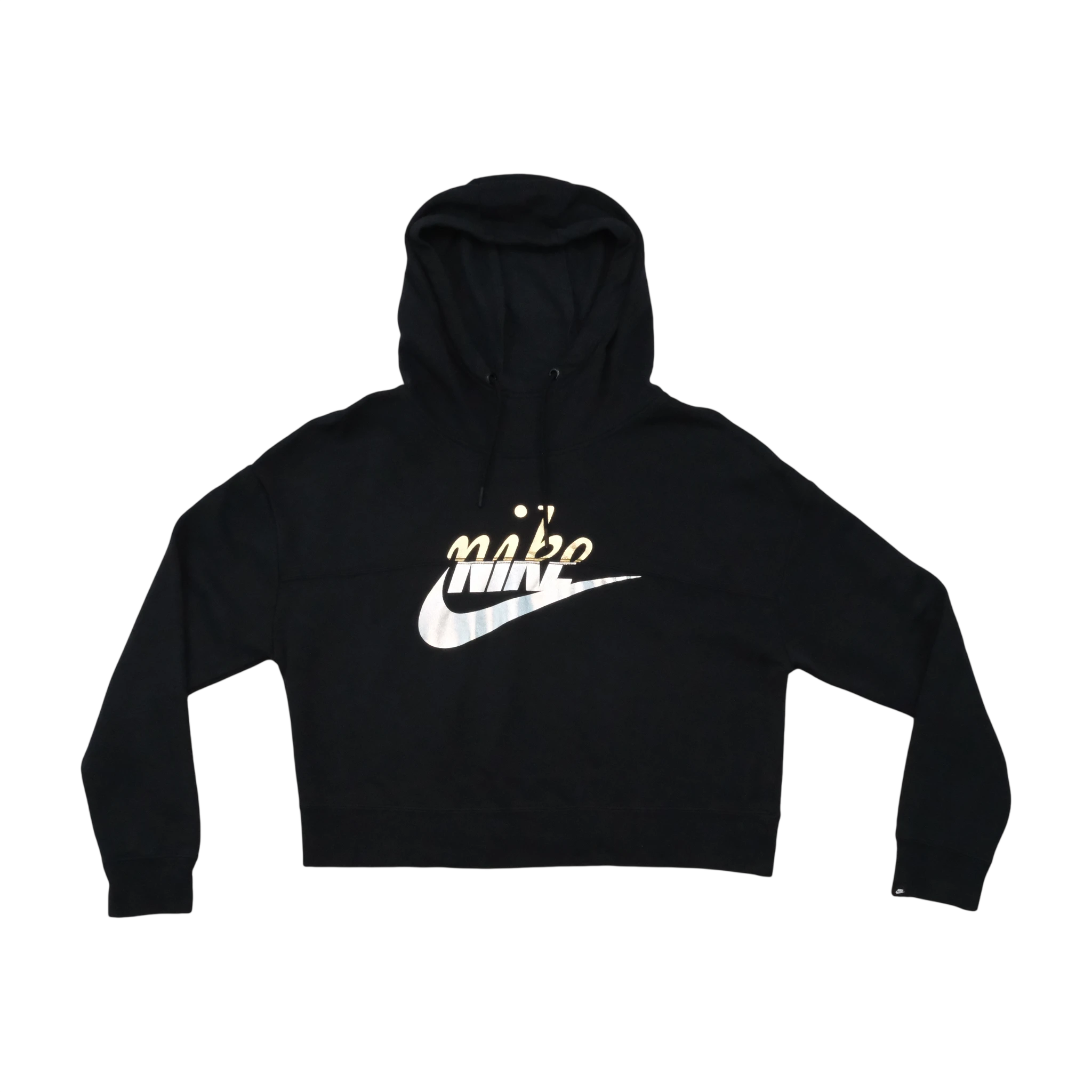 Nike Metallic Logo Cropped Cotton Blend Hoodie Sweater