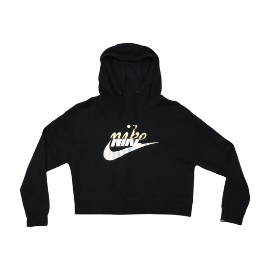 Nike Metallic Logo Cropped Cotton Blend Hoodie Sweater